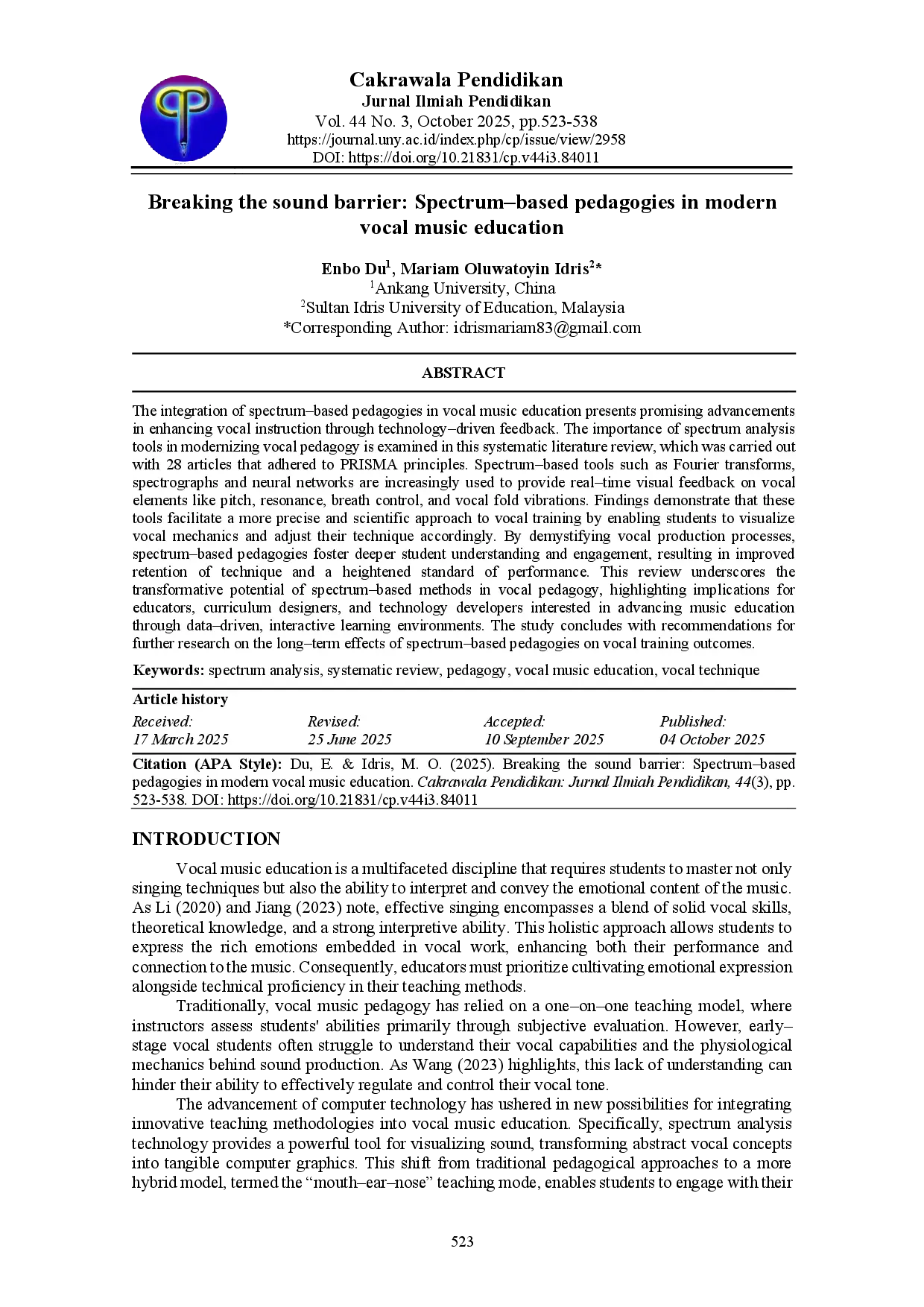 juris Breaking the sound barrier Spectrum based pedagogies in modern vocal music education