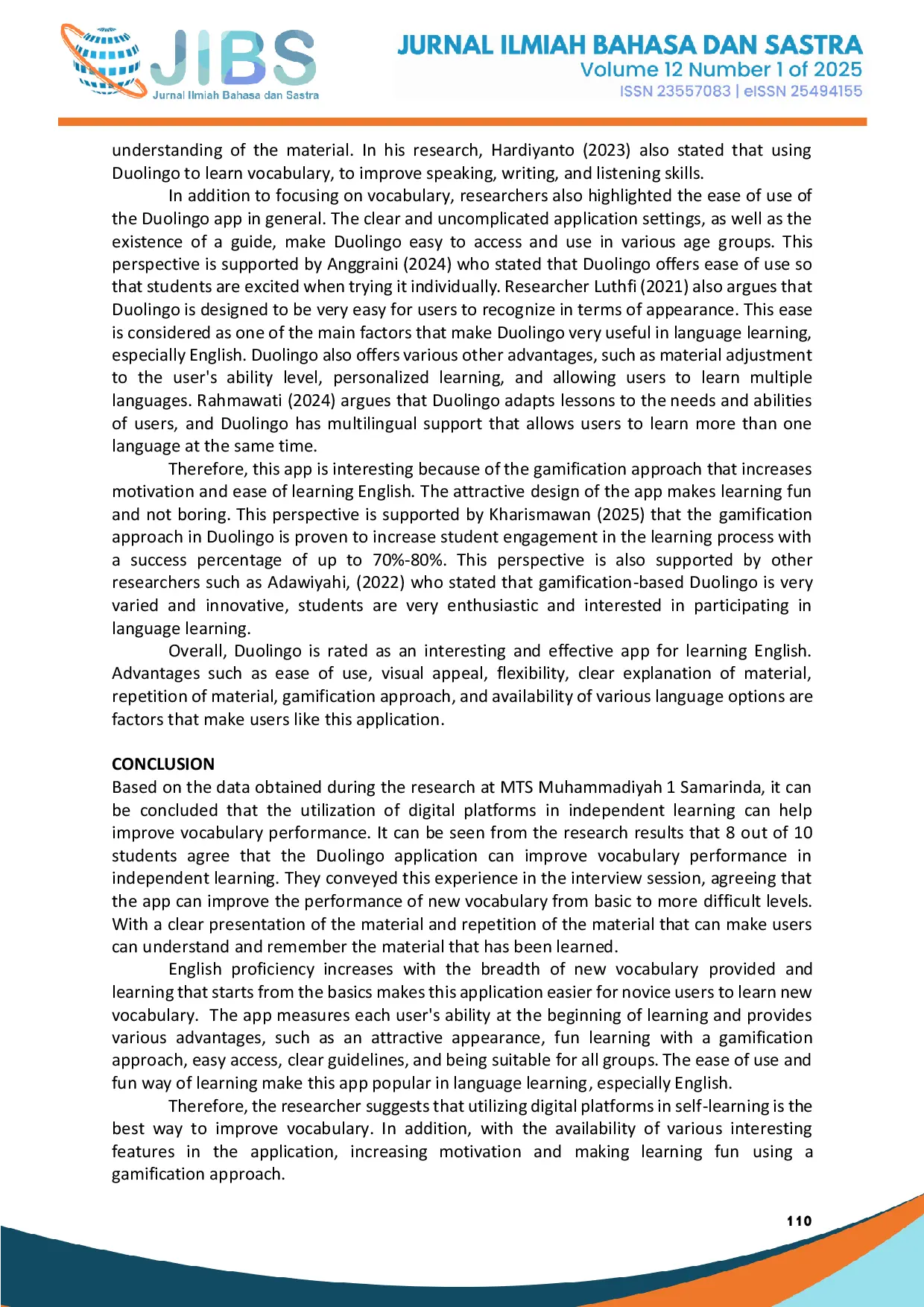 JURIS Utilizing the Duolingo Application for Self Directed English Vocabulary Learning at MTS Muhammadiyah 1 Samarinda