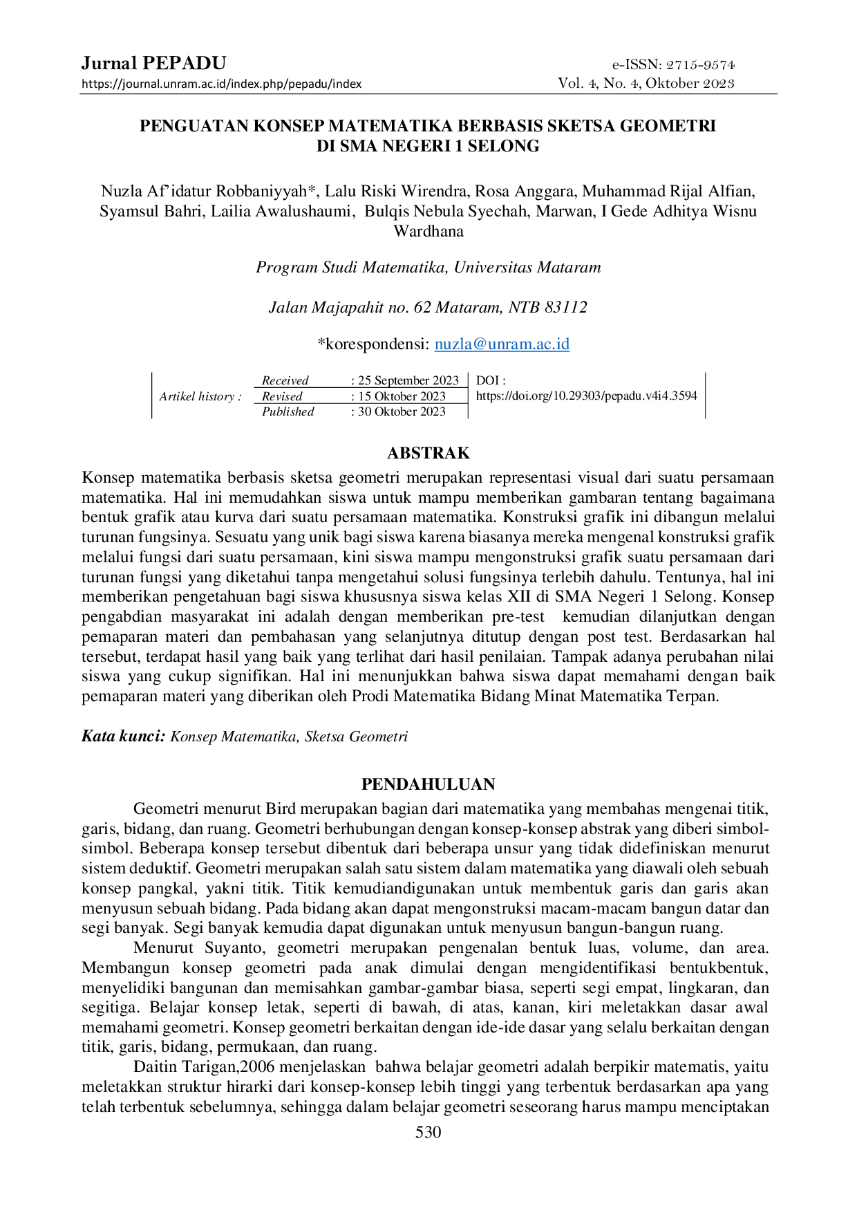 JURIS Penguatan Konsep Matematika Berbasis Sketsa Geometri Di Sma Negeri 1 Selong