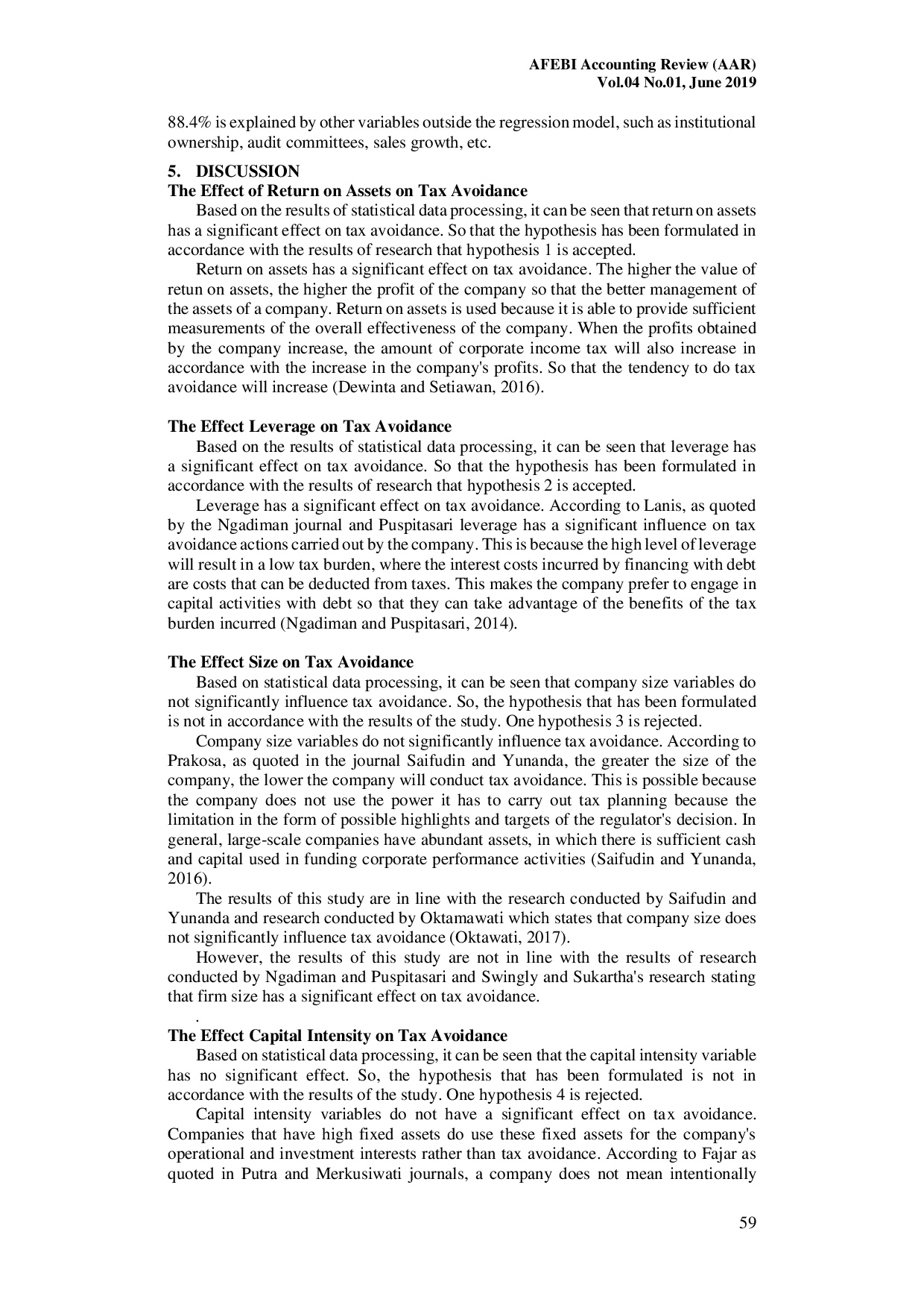 JURIS Pengaruh Return On Assets Leverage Size Dan Capital Intensity Terhadap Tax Avoidance