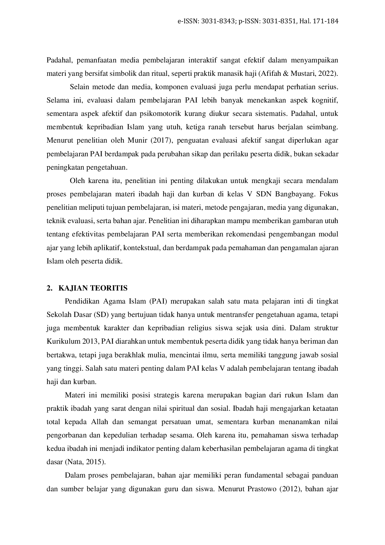 JURIS Studi Kritis Bahan Ajar Mata Pelajaran Pendidikan Agama Islam Materi Ibadah Haji dan Kurban Kelas V SDN Bangbayang Cisolok Sukabumi