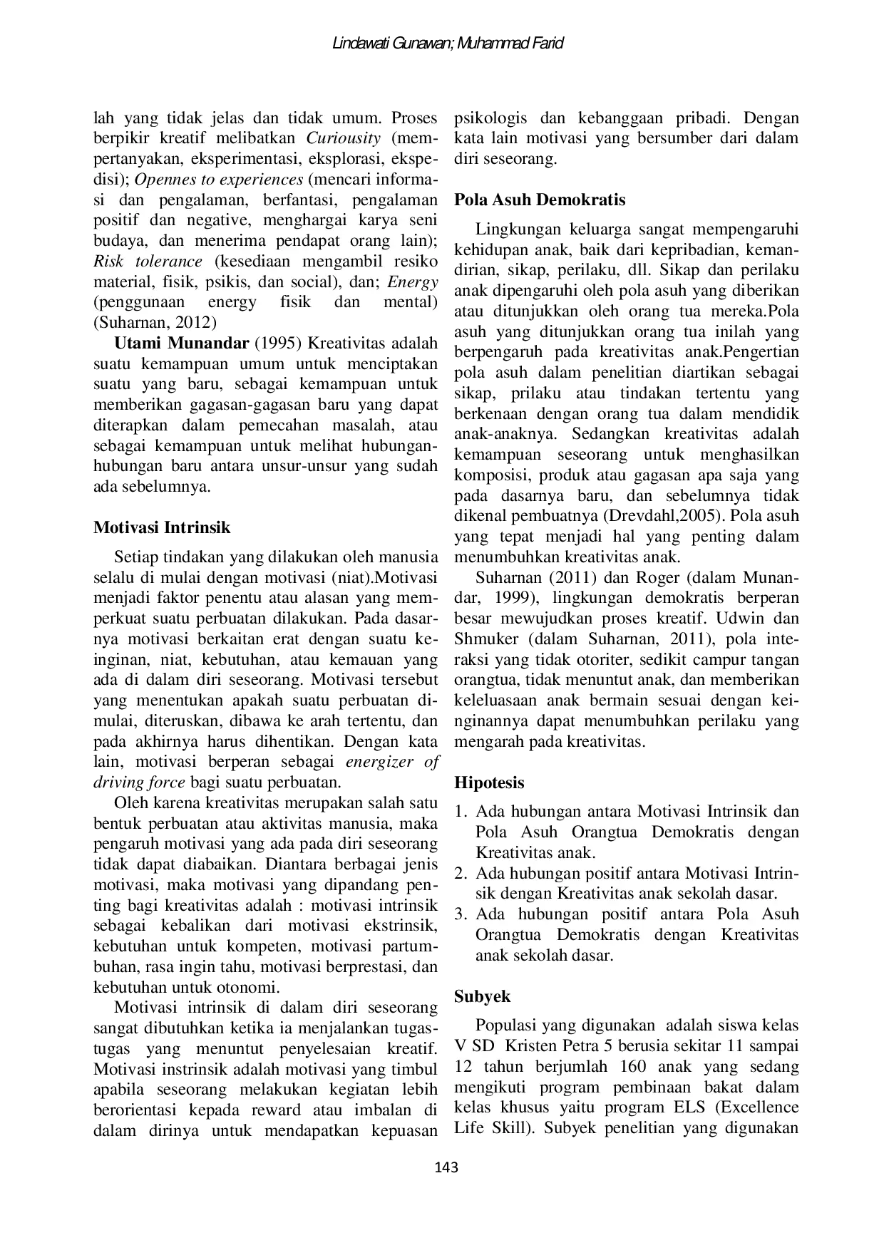 JURIS Motivasi Intrinsik Pola Asuh Orangtua Demokratis dan Kreativitas Anak Sekolah Dasar