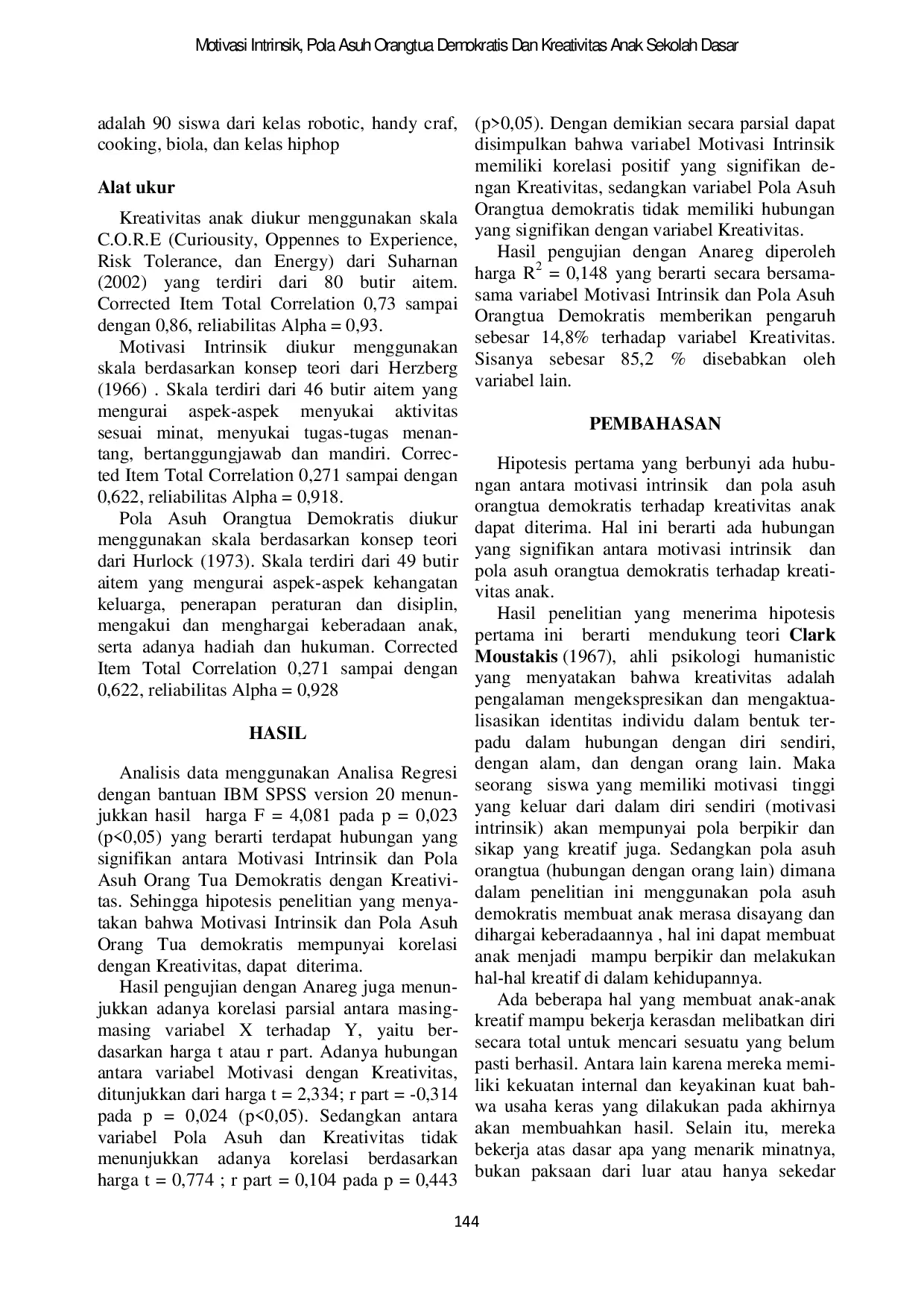 JURIS Motivasi Intrinsik Pola Asuh Orangtua Demokratis dan Kreativitas Anak Sekolah Dasar