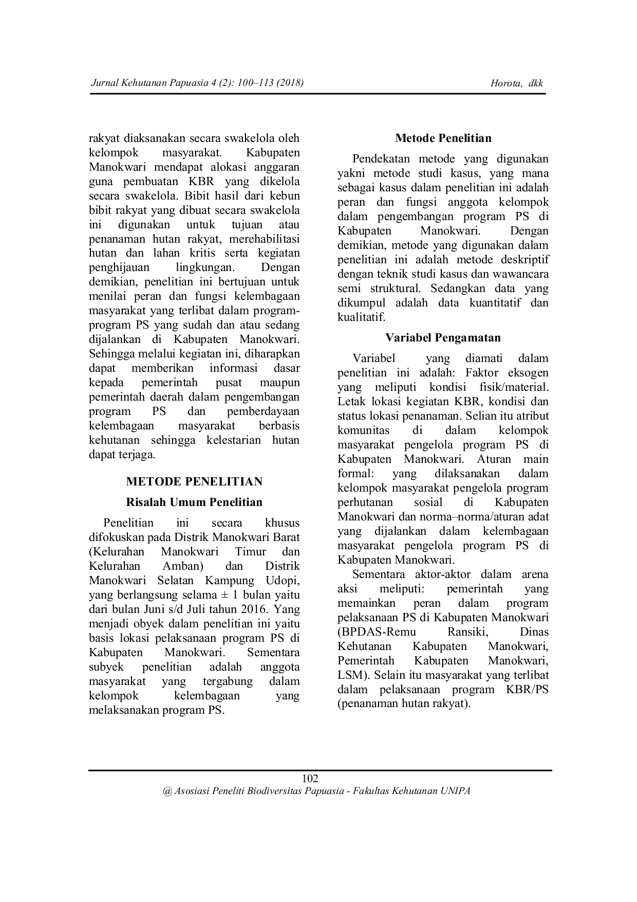 JURIS Kelembagaan Masyarakat Dalam Pengembangan Program Perhutanan Sosial Studi Kasus Kabupaten Manokwari