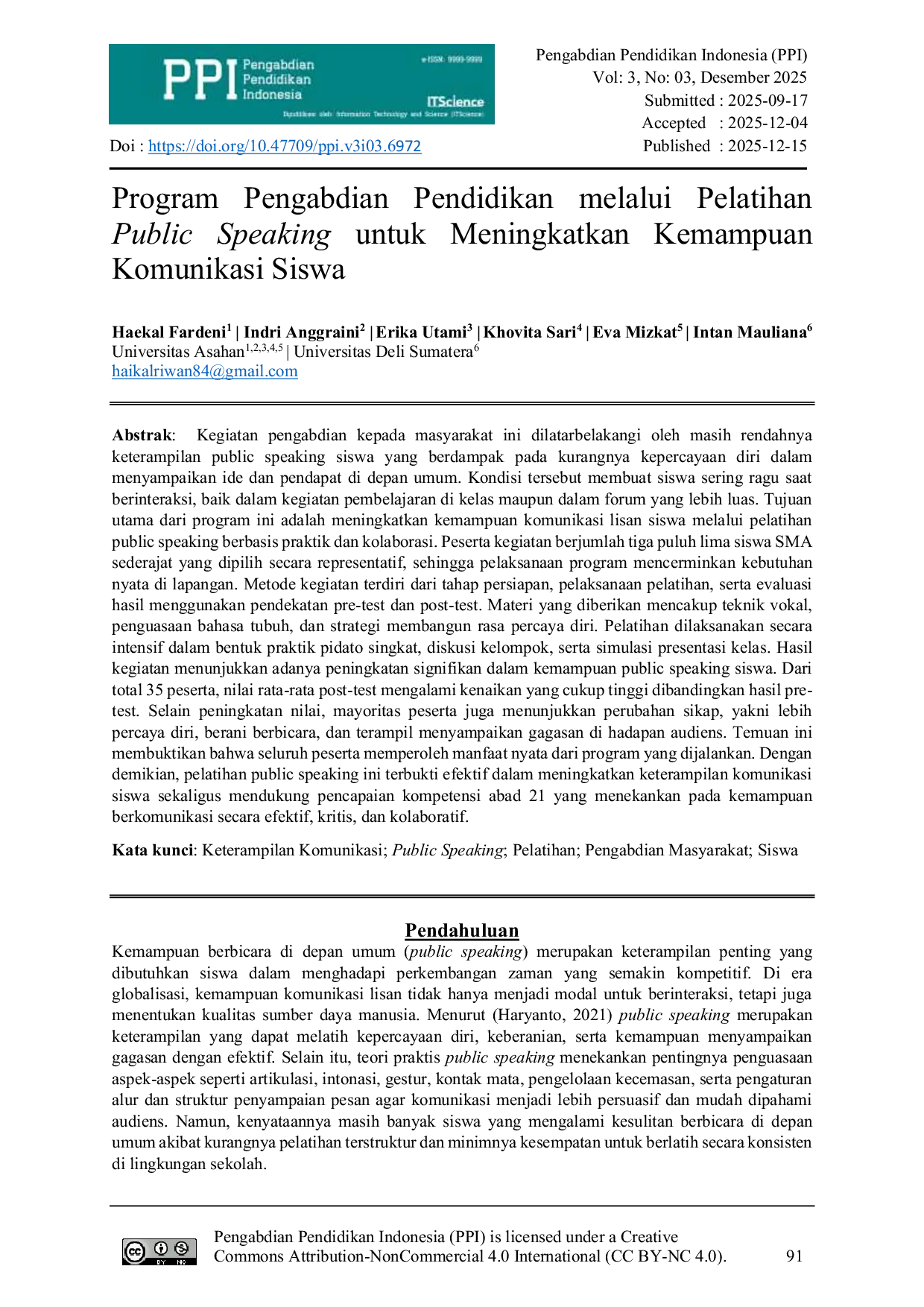 JURIS Program Pengabdian Pendidikan melalui Pelatihan Public Speaking untuk Meningkatkan Kemampuan Komunikasi Siswa
