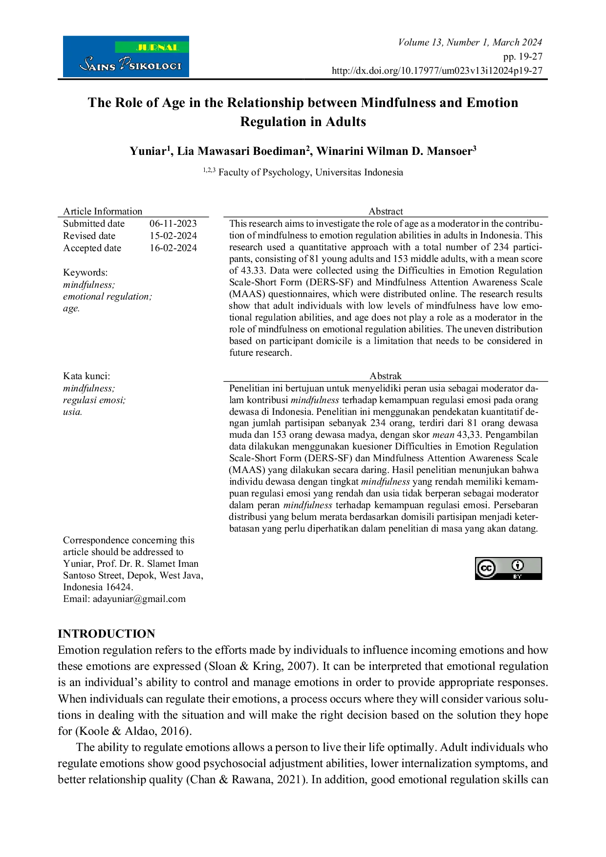 JURIS The Role of Age in the Relationship between Mindfulness and Emotion Regulation in Adults