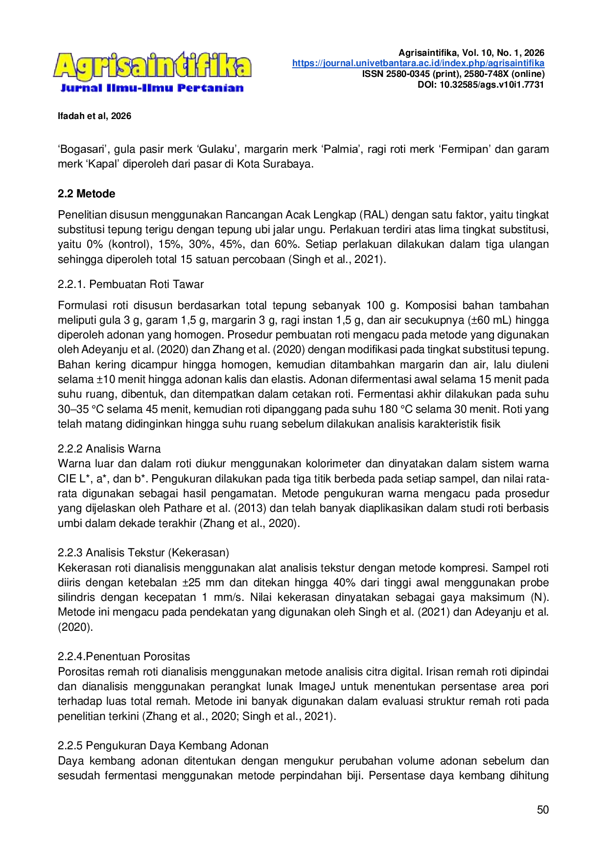 JURIS KARAKTERISTIK FISIK ROTI TAWAR DENGAN BERBAGAI TINGKAT SUBSTITUSI TEPUNG UBI JALAR UNGU