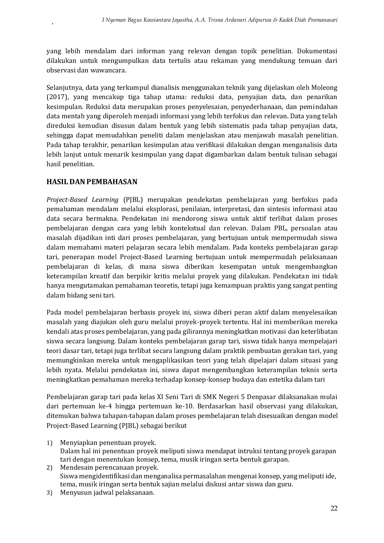 JURIS Penerapan Model Project Based Learning Dalam Pembelajaran Garap Tari Di Smkn 5 Denpasar