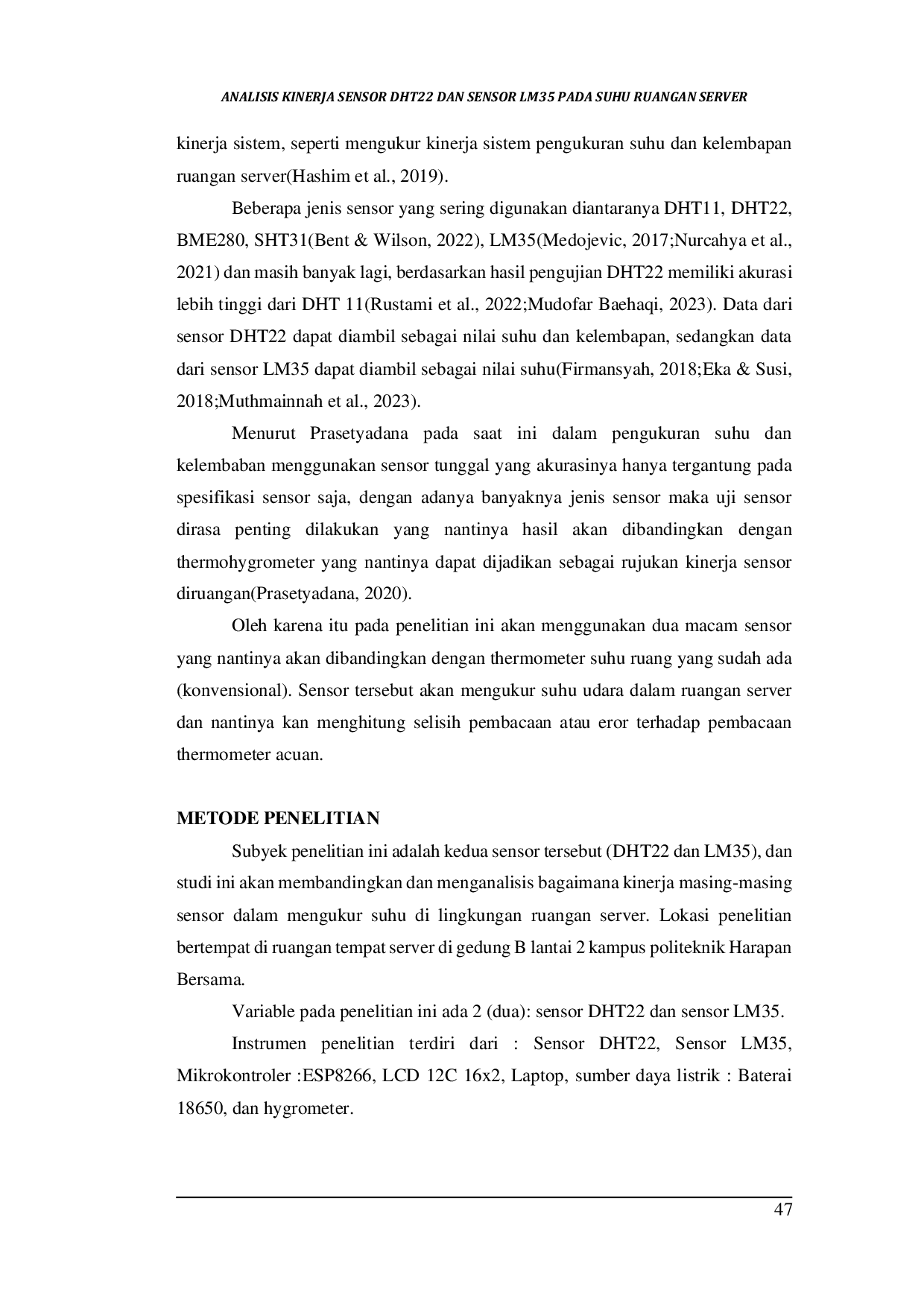 JURIS Analisis Kinerja Sensor DHT22 Dan Sensor LM35 Pada Suhu Ruangan Server