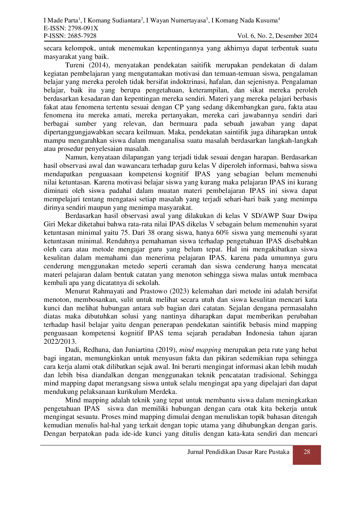 JURIS Pendekatan Saintifik Berbasis Mind Mapping Untuk Meningkatkan Penguasaan Kompetensi Kognitif Siswa Kelas V Sd awp Suar Dwipa Giri Mekar Tahun Ajaran 2022 2023