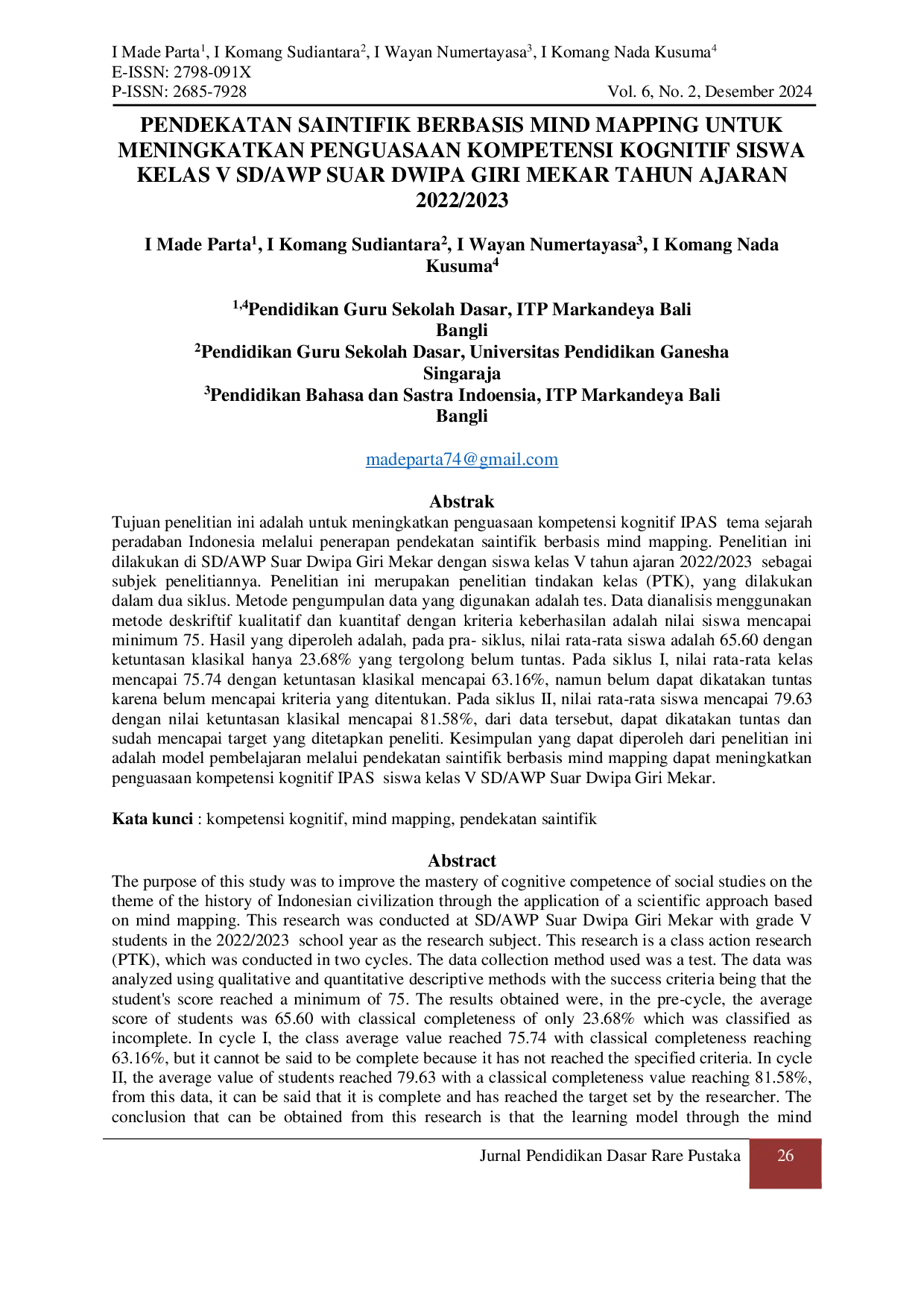 JURIS Pendekatan Saintifik Berbasis Mind Mapping Untuk Meningkatkan Penguasaan Kompetensi Kognitif Siswa Kelas V Sd awp Suar Dwipa Giri Mekar Tahun Ajaran 2022 2023