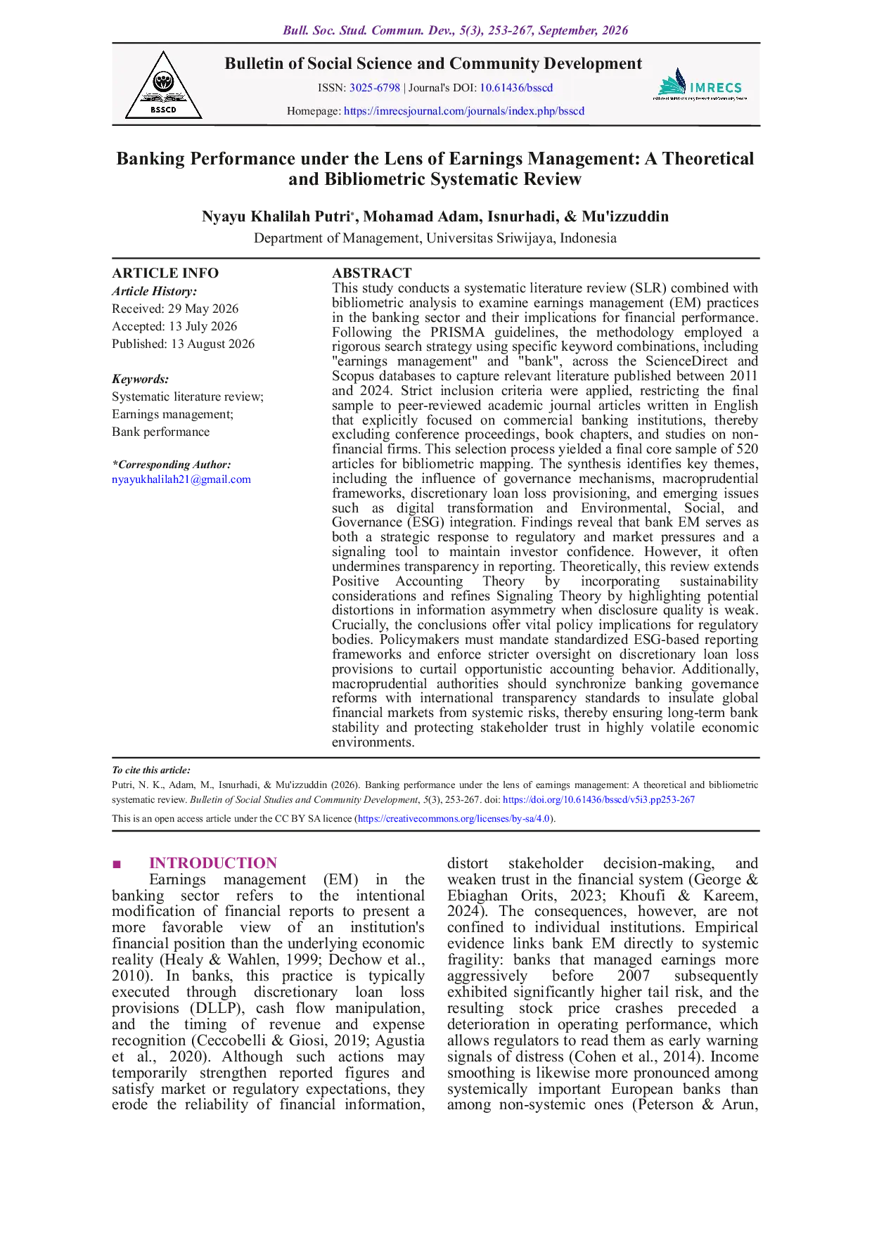 JURIS Banking Performance under the Lens of Earnings Management A Theoretical and Bibliometric Systematic Review