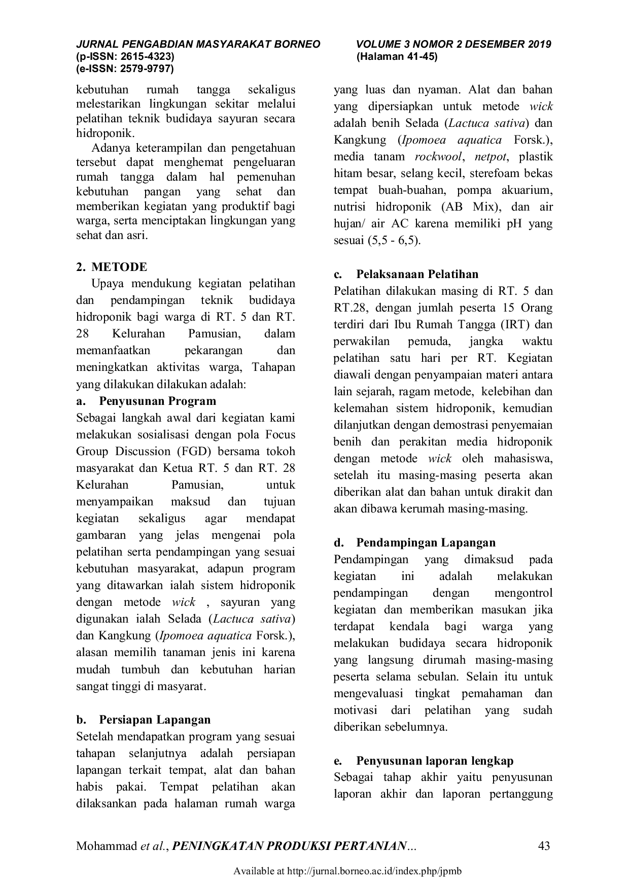 JURIS Peningkatan Produksi Pertanian Perkotaan Melalui Sistem Hidroponik Di Kelurahan Pamusian Kecamatan Tarakan Tengah Kota Tarakan Prov Kaltara