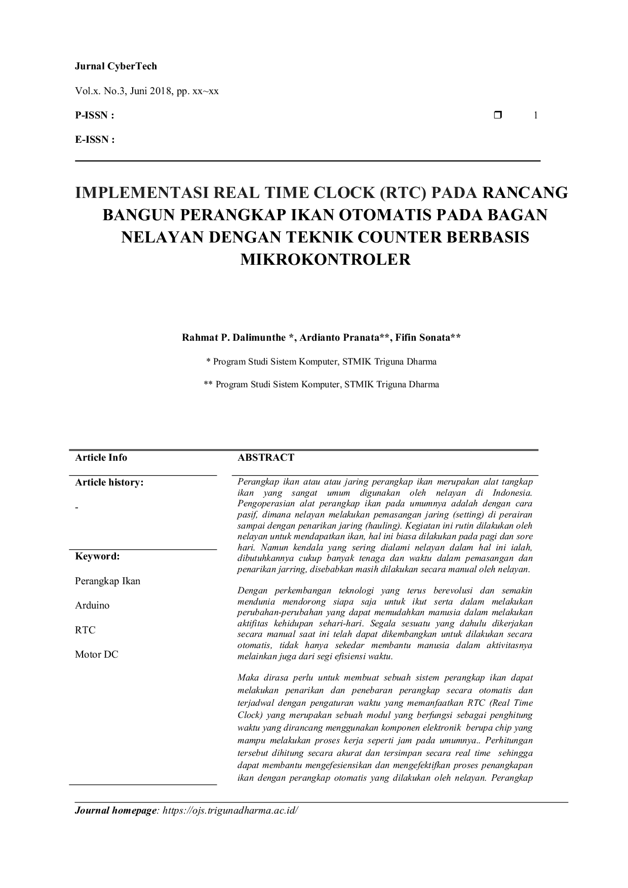 JURIS Implementasi Real Time Clock RTC pada Rancang Bangun Perangkap Ikan Otomatis pada Bagan Nelayan dengan Teknik Counter Berbasis Mikrokontroler
