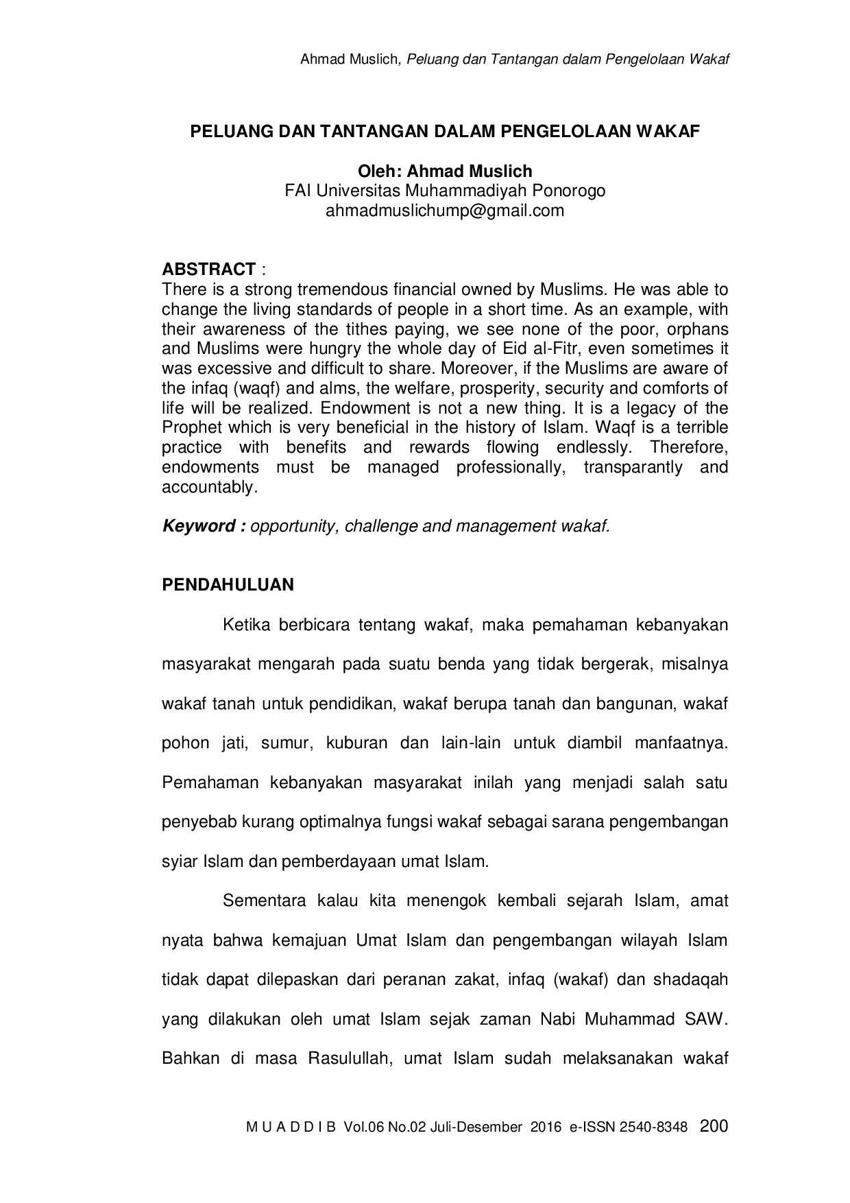 JURIS Peluang Dan Tantangan Dalam Pengelolaan Wakaf