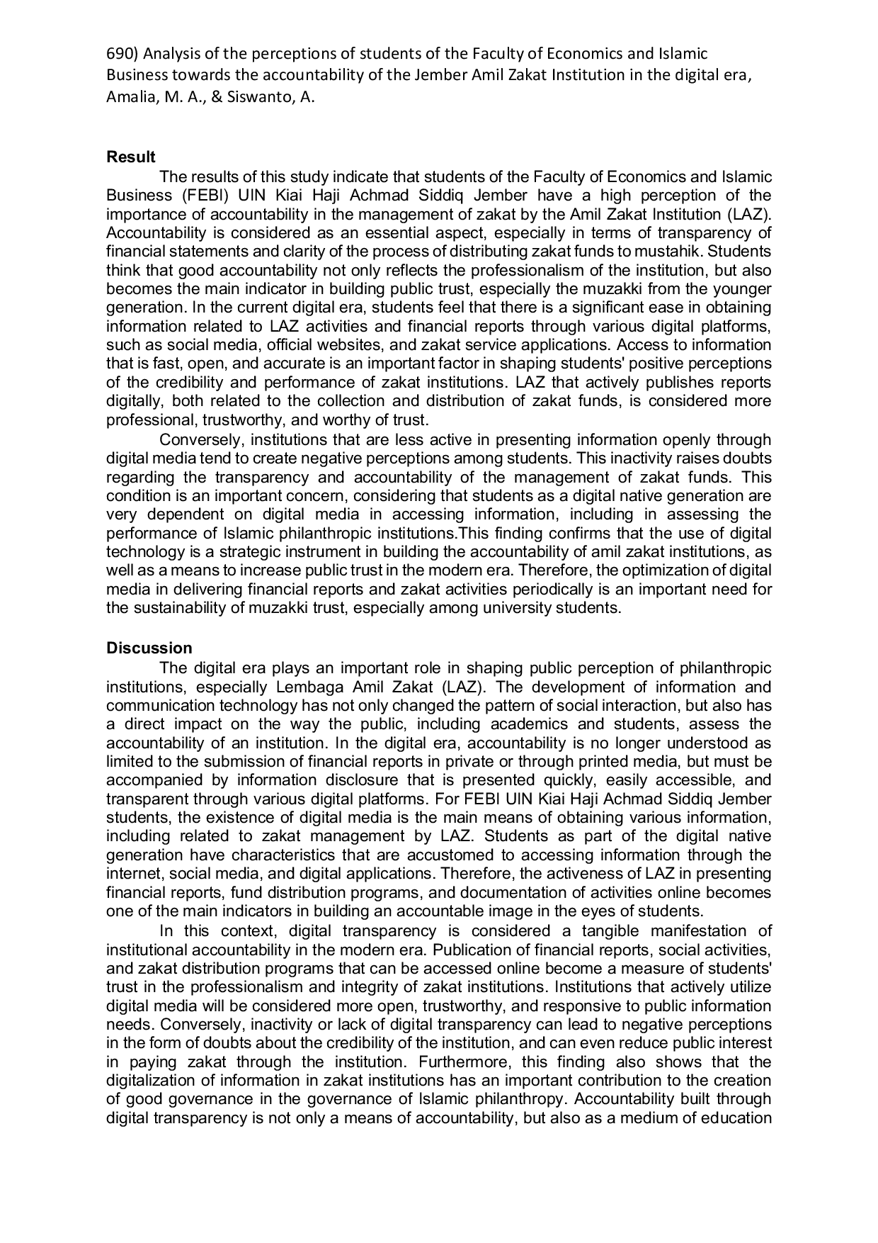 JURIS Analysis of the Perceptions of Students of the Faculty of Economics and Islamic Business towards the Accountability of the Jember Amil Zakat Institution in the Digital Era