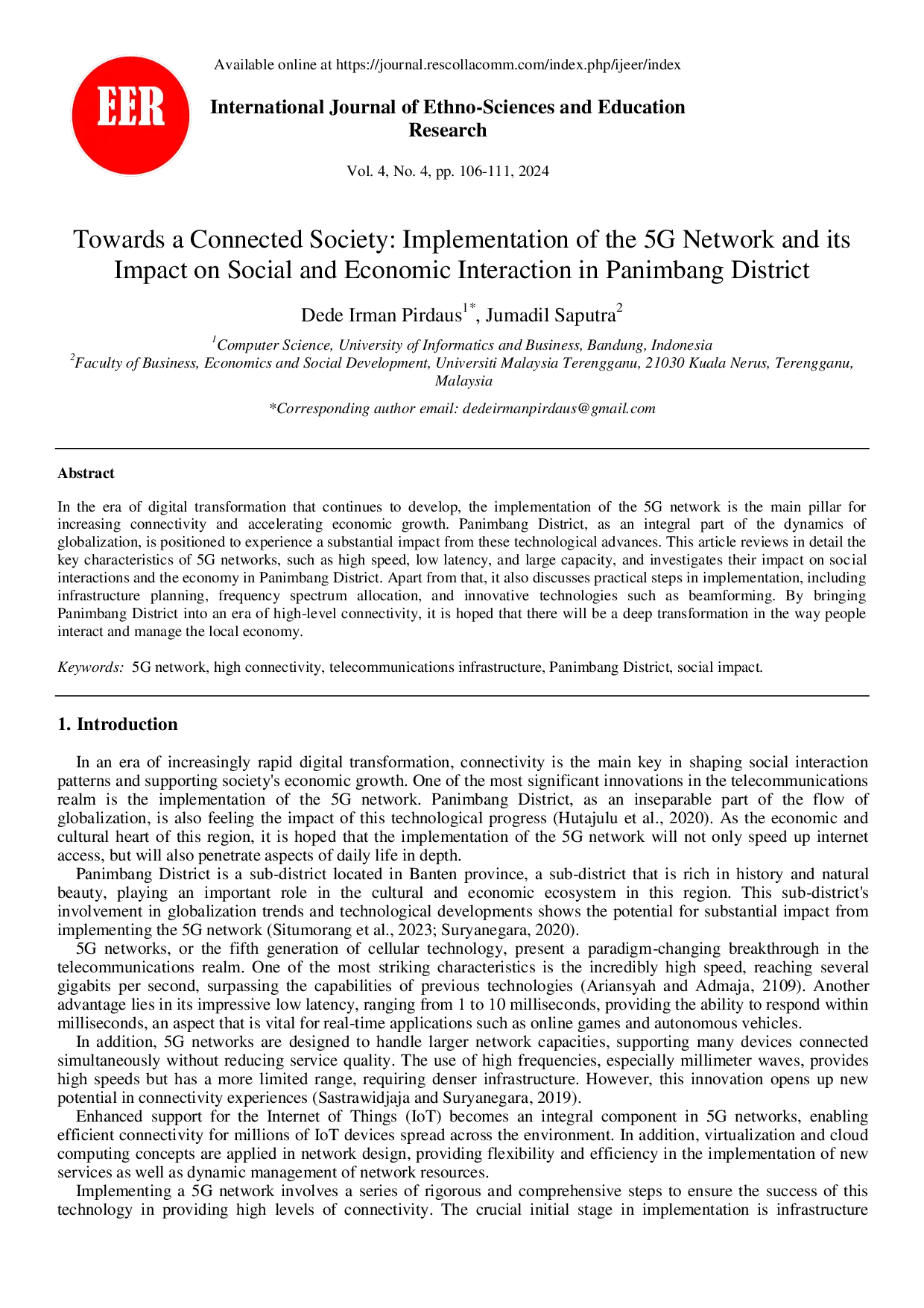 JURIS Towards a Connected Society Implementation of the 5G Network and its Impact on Social and Economic Interaction in Panimbang District