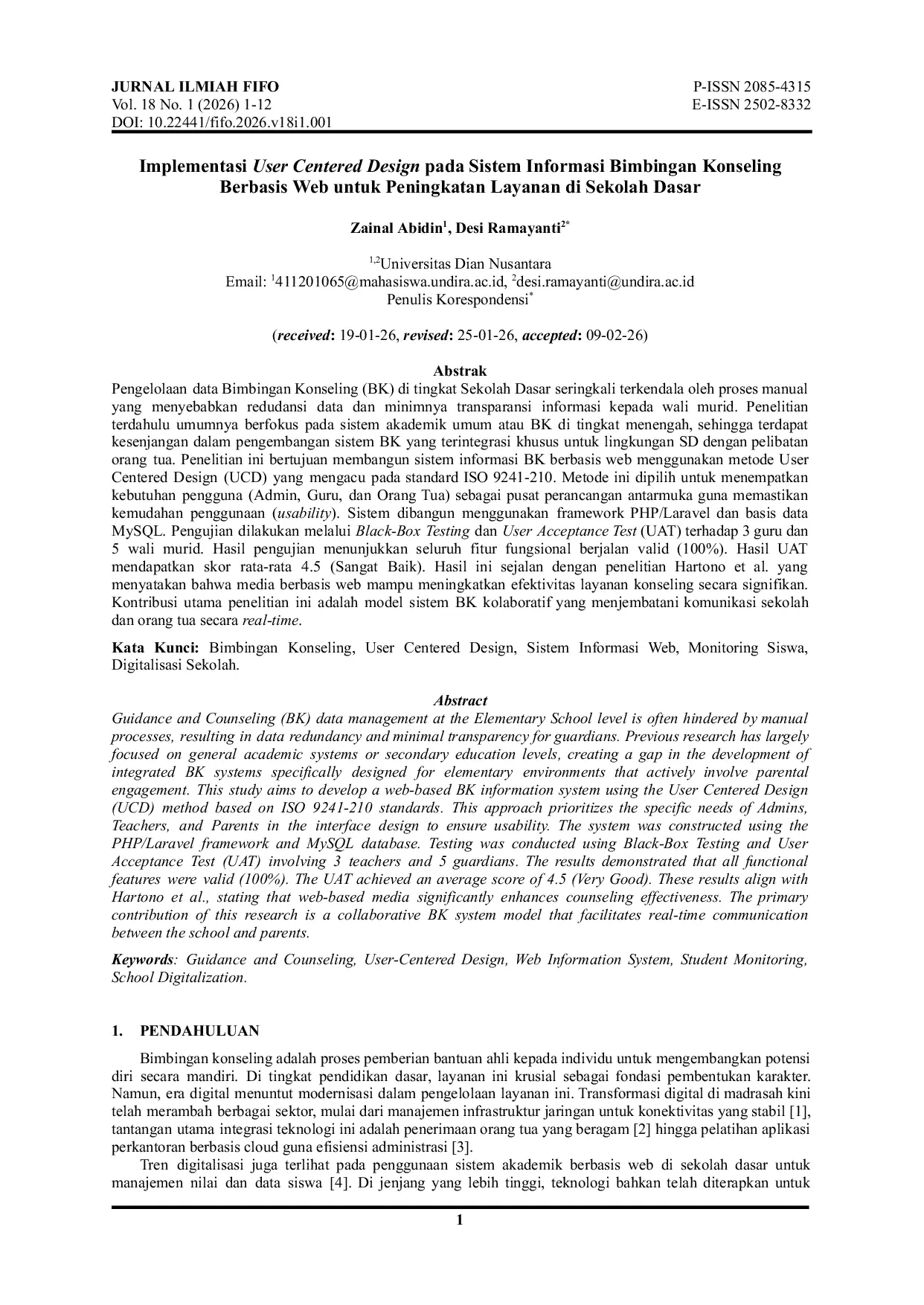 JURIS Implementasi User Centered Design pada Sistem Informasi Bimbingan Konseling Berbasis Web untuk Peningkatan Layanan di Sekolah Dasar