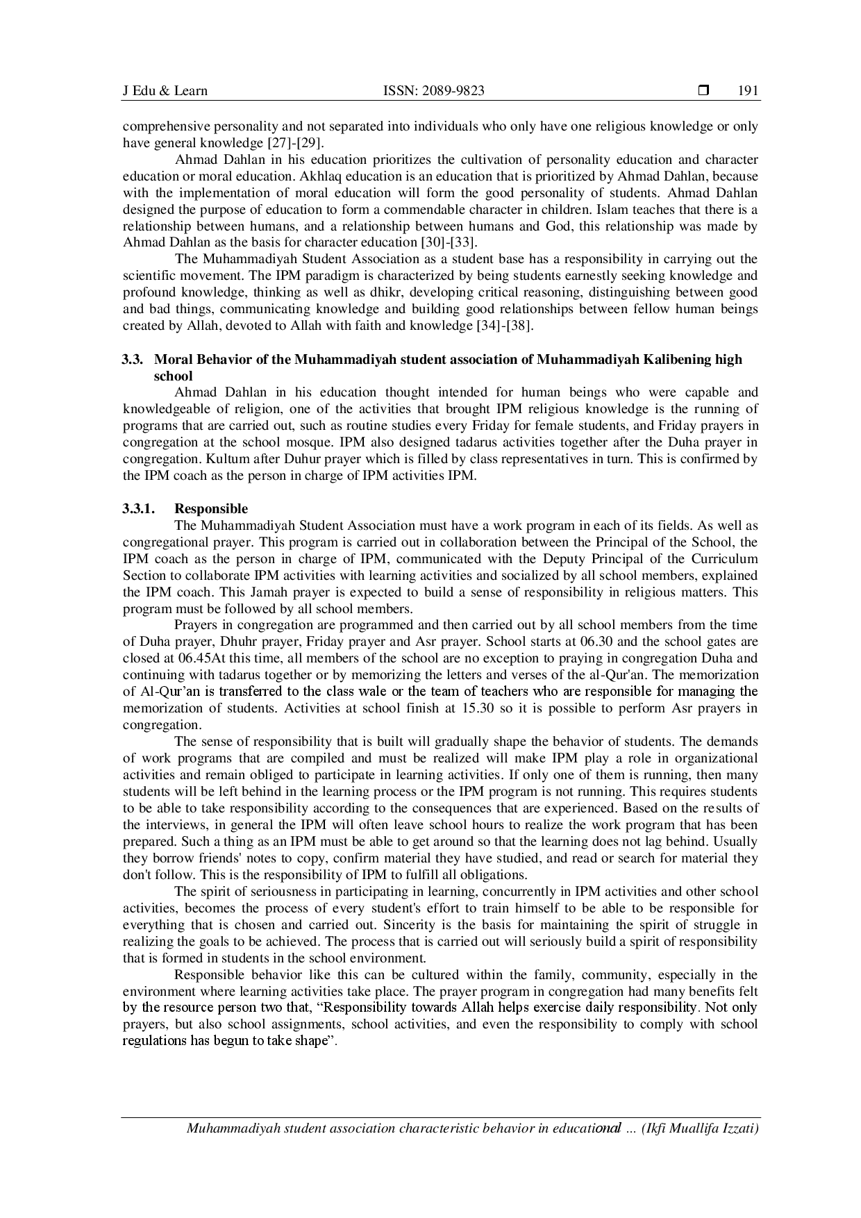 juris Muhammadiyah student association characteristic behavior in educational perspective of Ahmad Dahlan