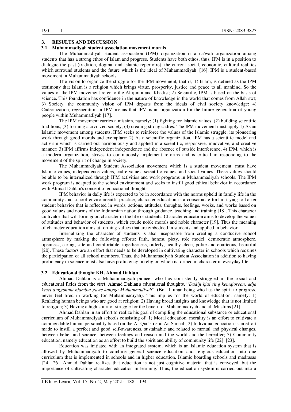 juris Muhammadiyah student association characteristic behavior in educational perspective of Ahmad Dahlan