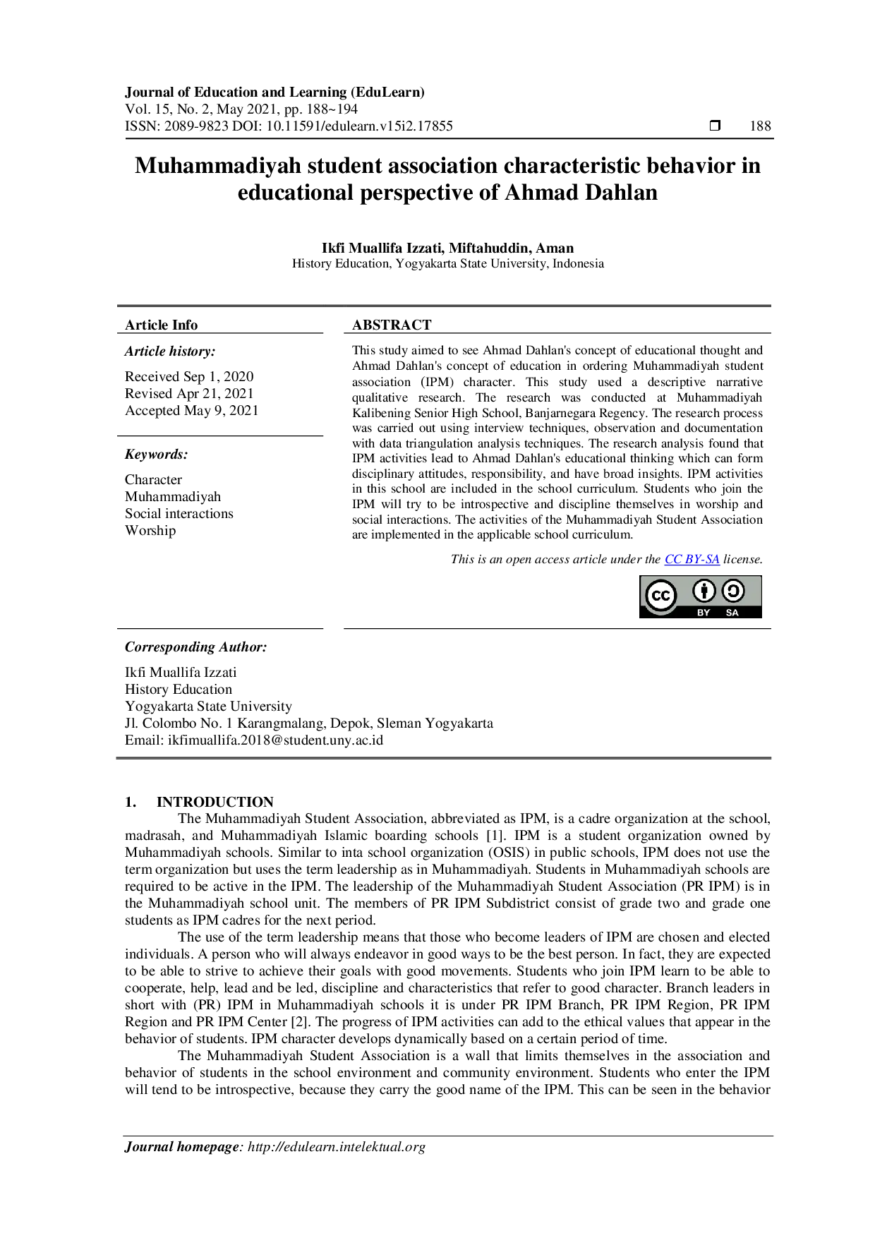 juris Muhammadiyah student association characteristic behavior in educational perspective of Ahmad Dahlan