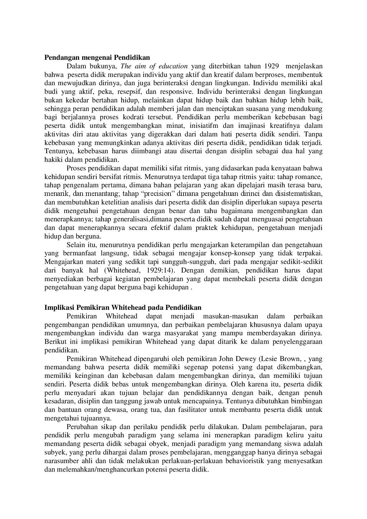 juris Filsafat Organisme Alfred North Whitehead dan Implikasinya pada Pendidikan