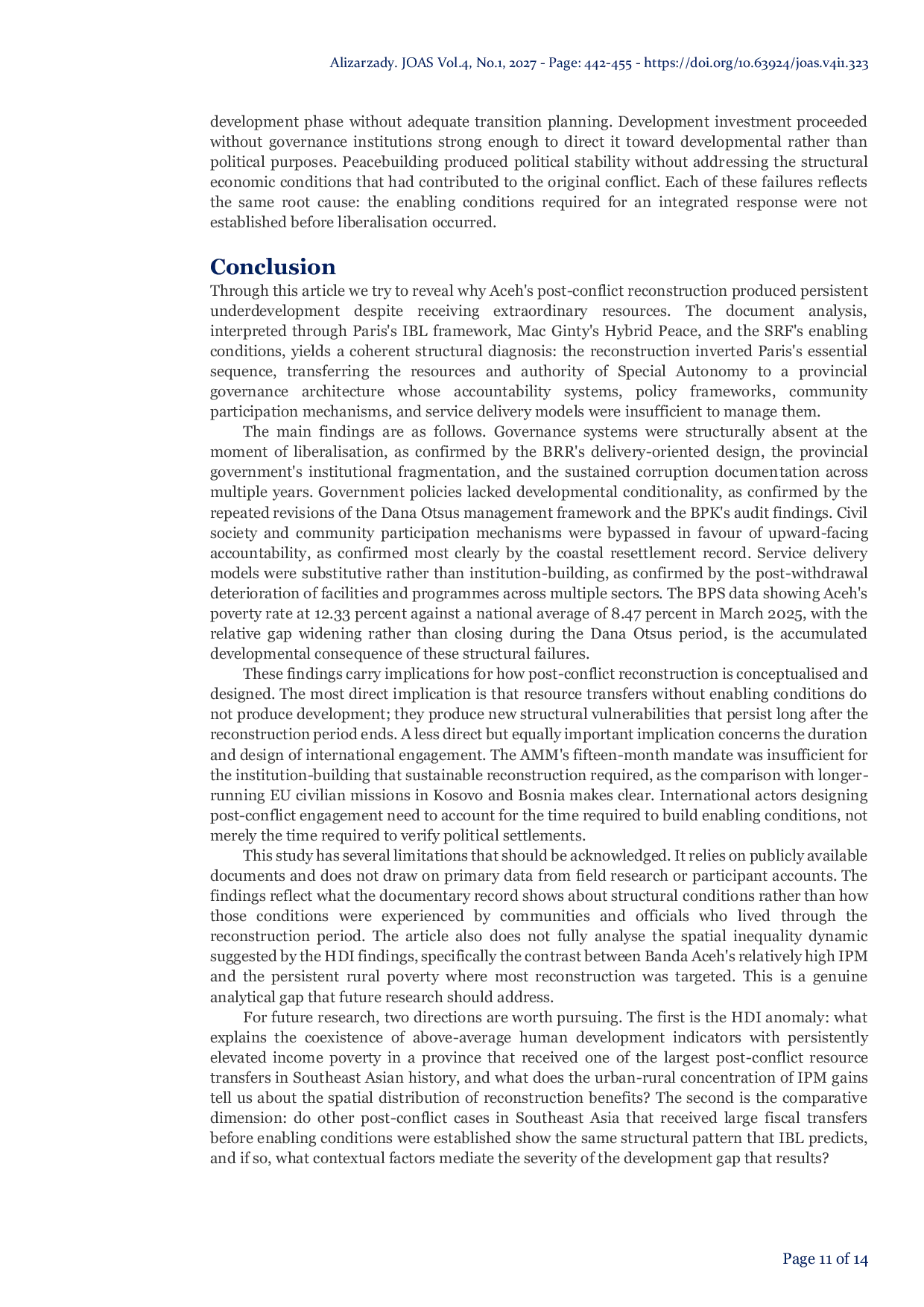 JURIS The Cost Of Unsustainable Post Conflict Recovery In Aceh
