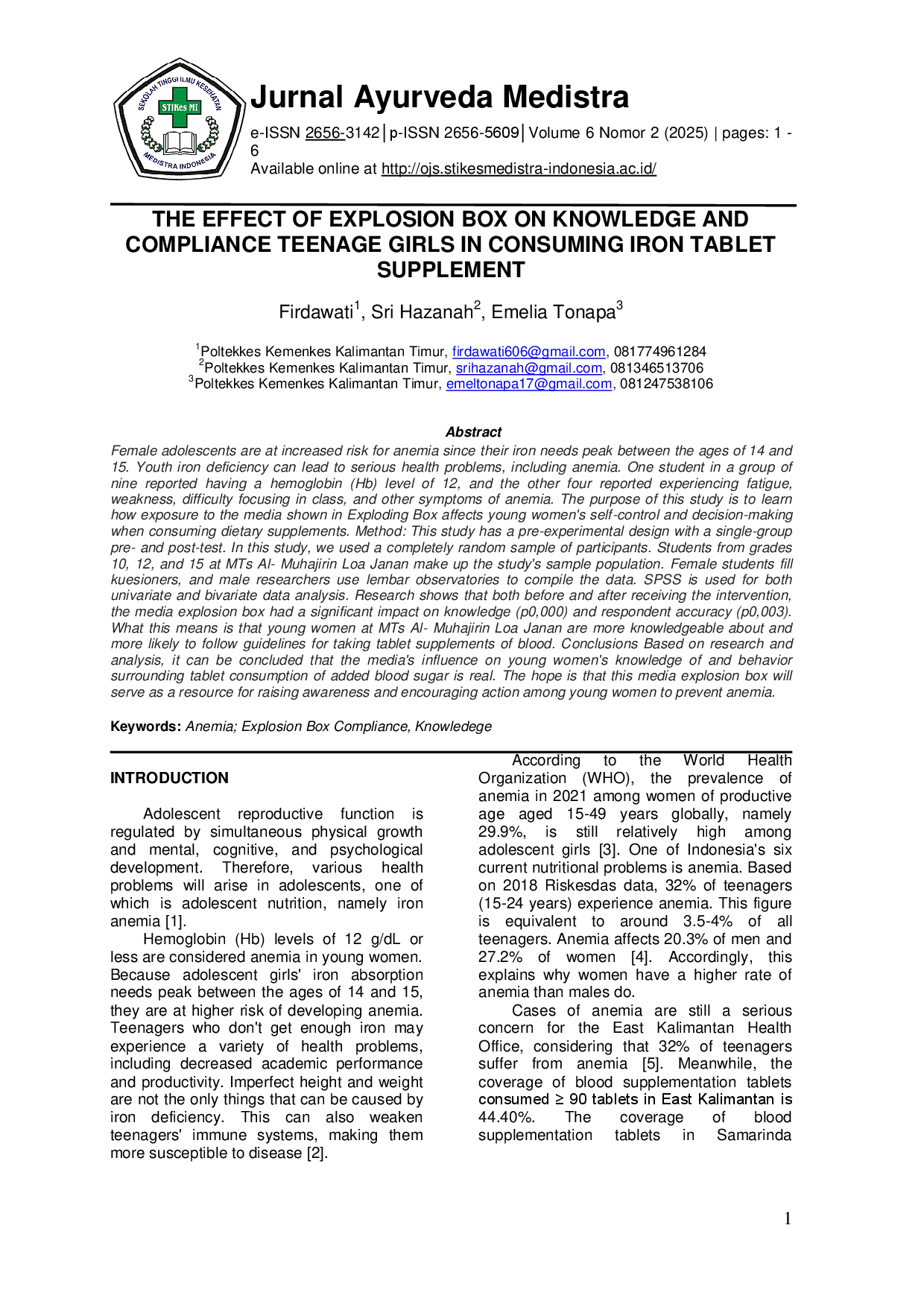 juris The Effect of Explosion Box on Knowledge and Compliance of Teenage Girls in Consuming Iron Tablet Supplement