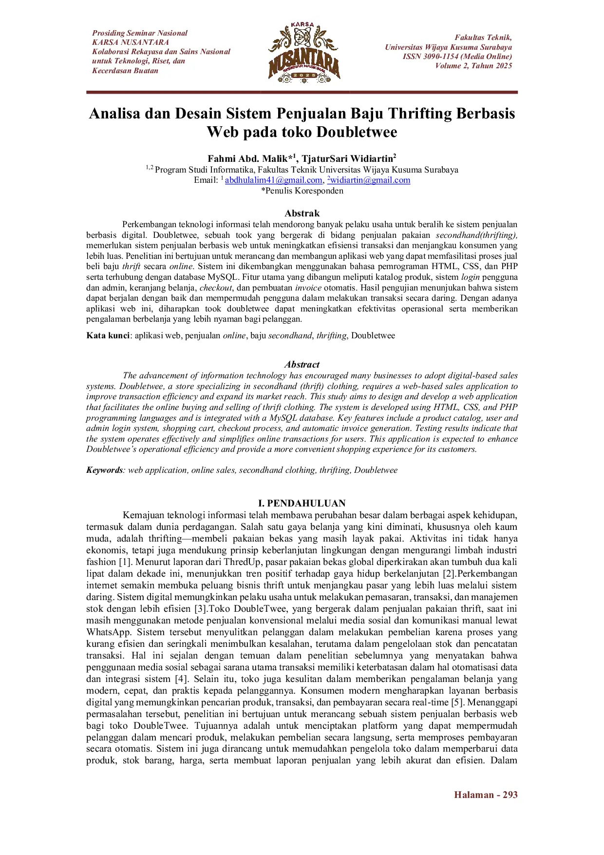 JURIS Analisa dan Desain Sistem Penjualan Baju Thrifting Berbasis Web pada toko Doubletwee