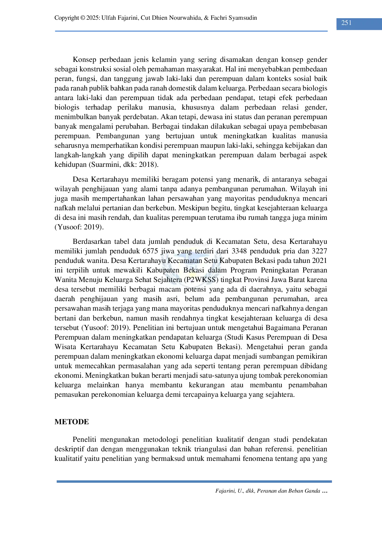 JURIS Peranan dan Beban Ganda Perempuan dalam Meningkatkan Pendapatan Keluarga Studi Kasus di Desa Wisata Kertarahayu