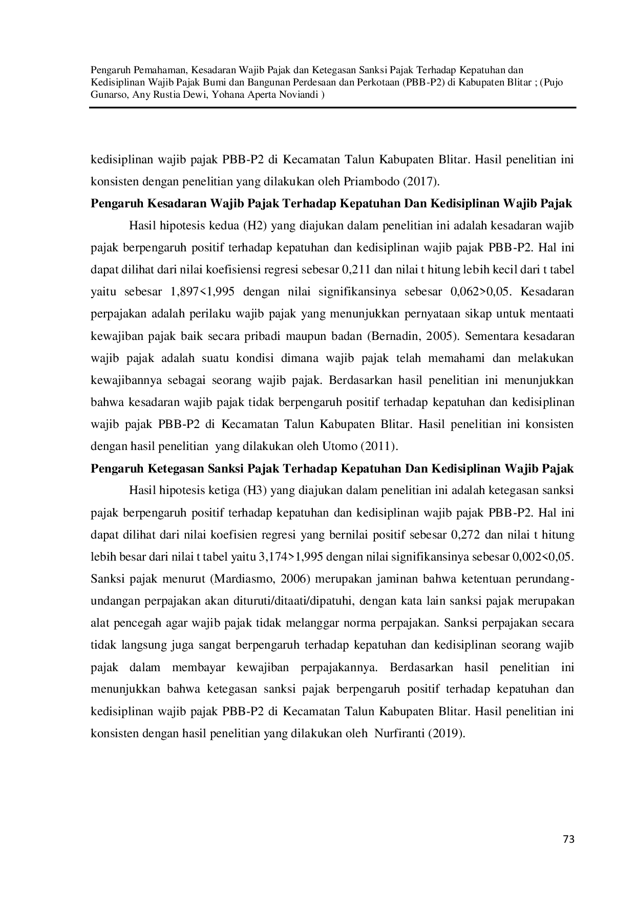 JURIS Pengaruh Pemahaman Kesadaran Wajib Pajak Dan Ketegasan Sanksi Pajak Terhadap Kepatuhan Dan Kedisiplinan Wajib Pajak Bumi Dan Bangunan Perdesaan Dan Perkotaan PBB P2 Di Kabupaten Blitar