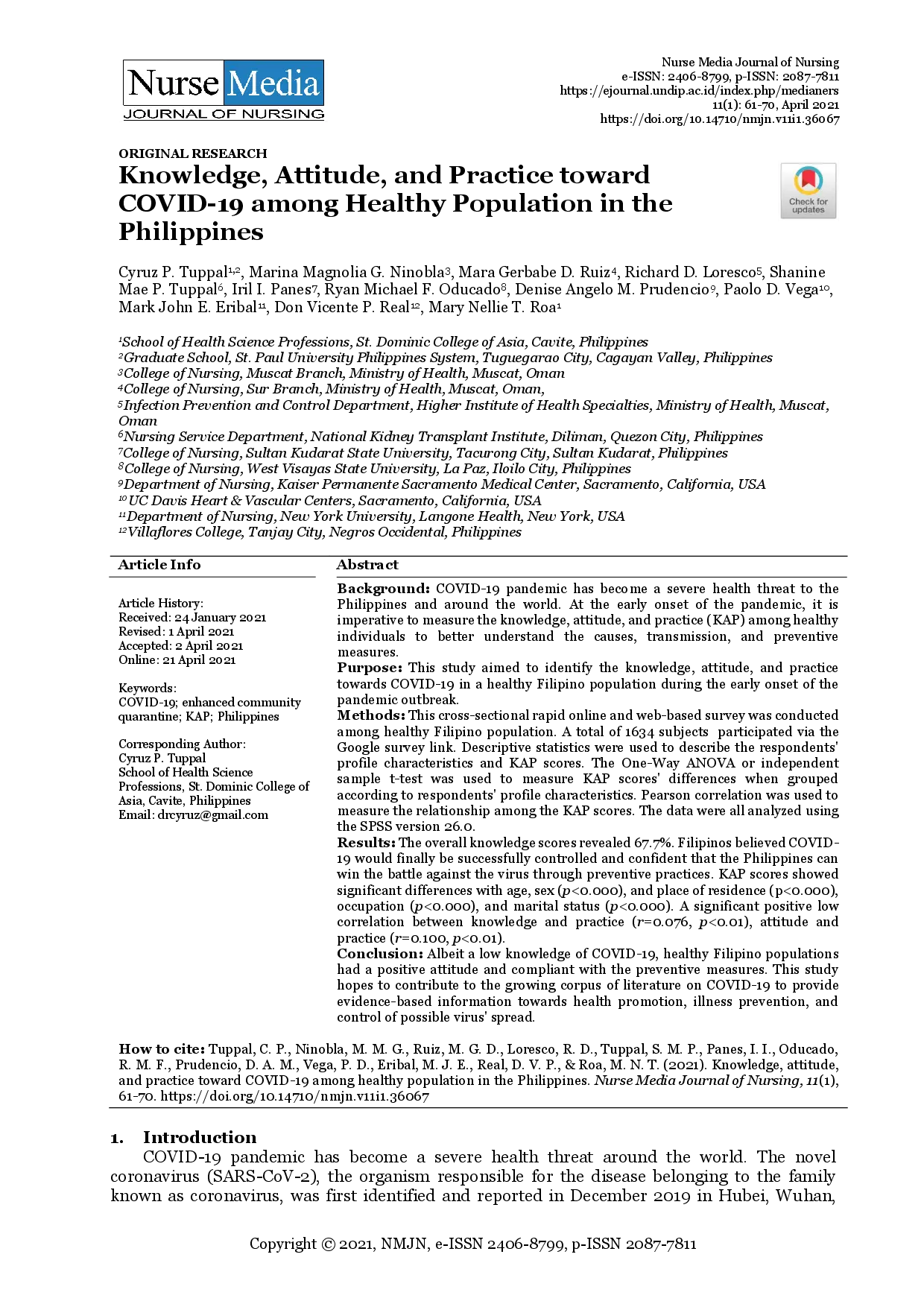 juris Knowledge Attitude and Practice toward COVID 19 among Healthy Population in the Philippines