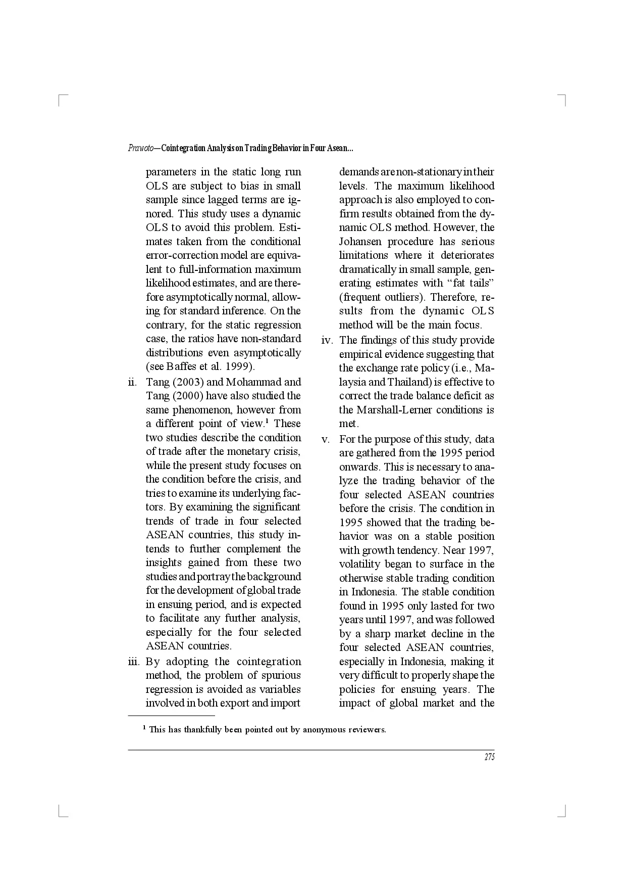 juris Cointegration analysis on trading behavior in four SELECTED asean countries BEFORE MONETARY CRISIS