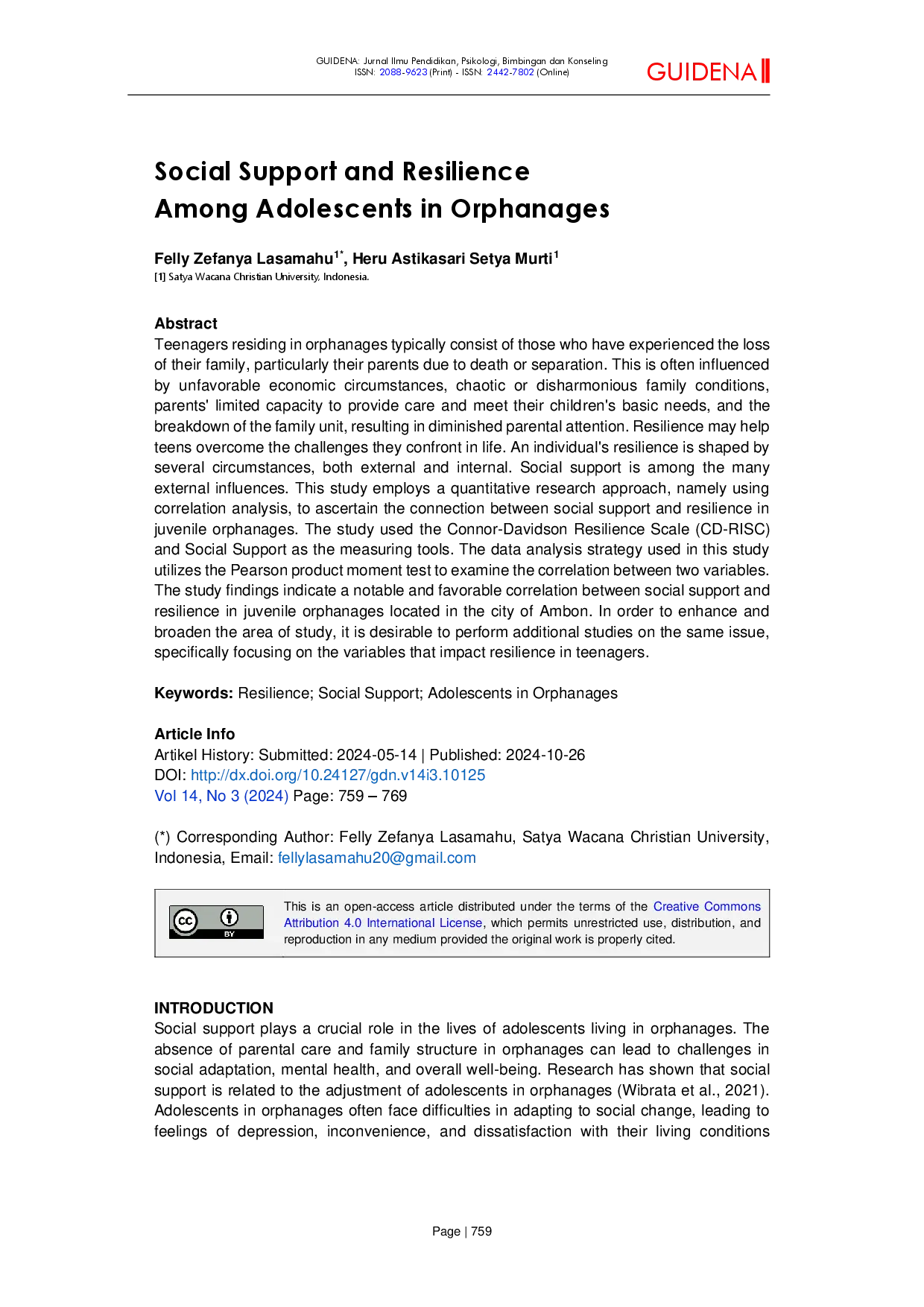 JURIS Social Support and Resilience Among Adolescents in Orphanages