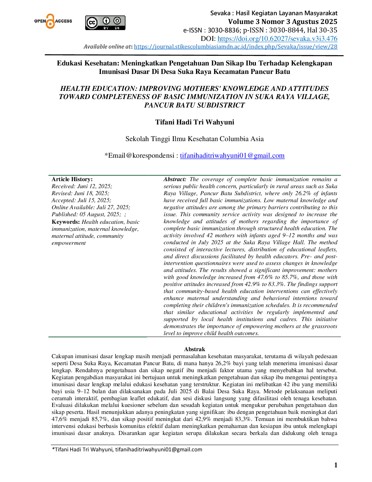 JURIS Edukasi Kesehatan Meningkatkan Pengetahuan Dan Sikap Ibu Terhadap Kelengkapan Imunisasi Dasar Di Desa Suka Raya Kecamatan Pancur Batu