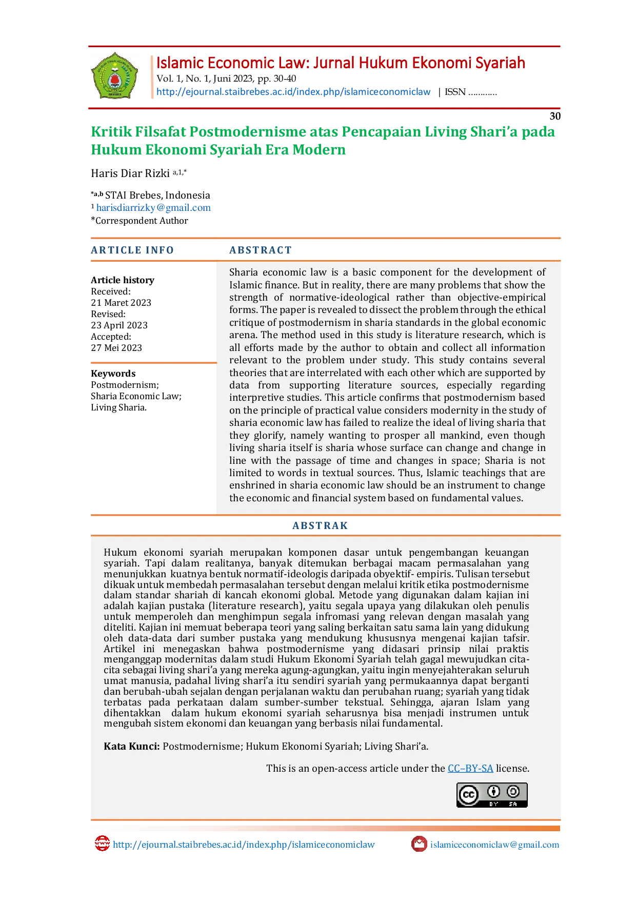 JURIS Kritik Filsafat Postmodernisme atas Pencapaian Living Shari a pada Hukum Ekonomi Syariah Era Modern