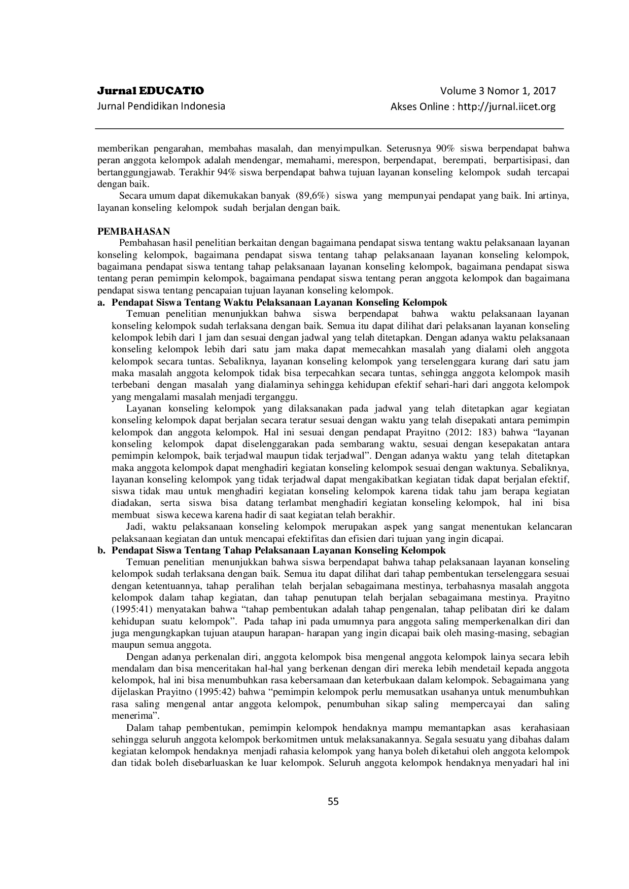 JURIS Pendapat Siswa Tentang Pelaksanaan Layanan Konseling Kelompok