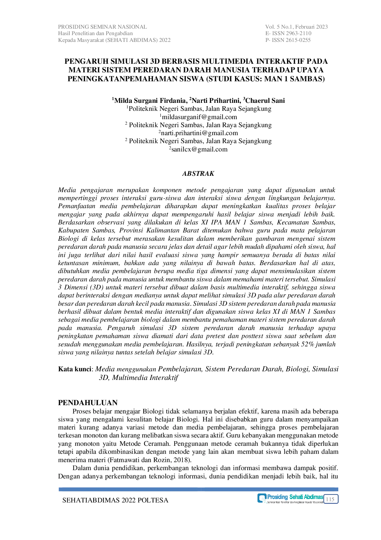 juris Pengaruh Simulasi 3D Berbasis Multimedia Interaktif Pada Materi Sistem Peredaran Darah Manusia Terhadap Upaya Peningkatan Pemahaman Siswa Studi Kasus MAN 1 Sambas