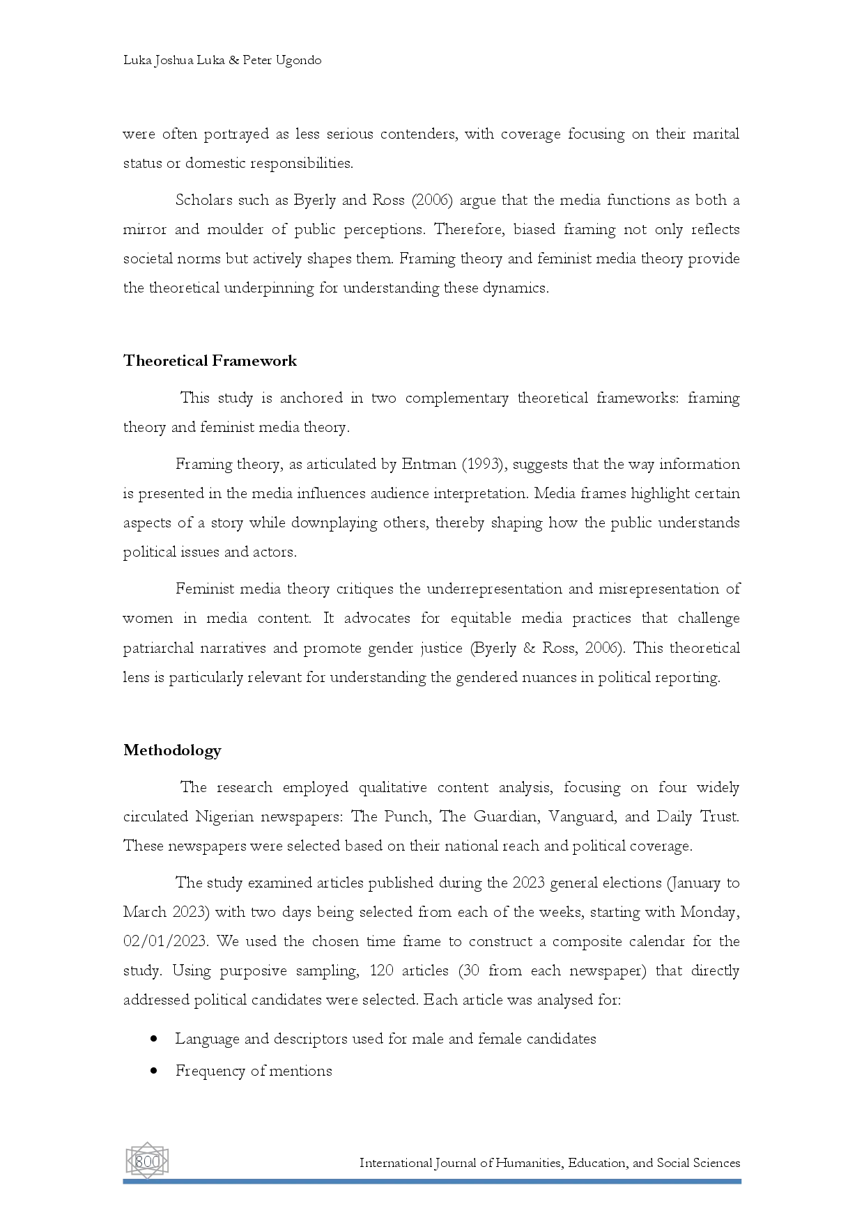 juris Gendered Framing in Political Campaign Coverage A Content Analysis of Selected Nigerian Newspapers