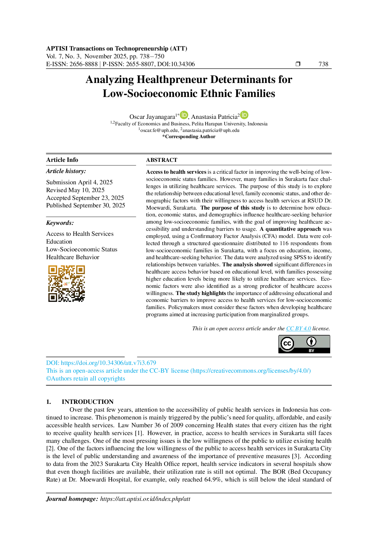 JURIS Analyzing Healthpreneur Determinants for Low Socioeconomic Ethnic Families