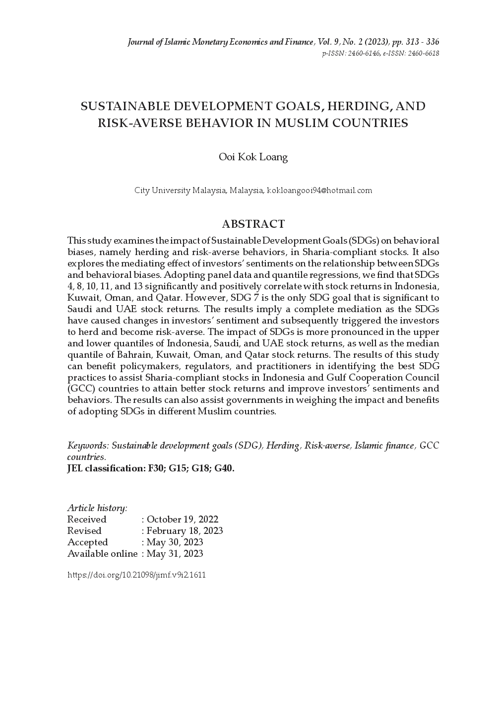 juris Sustainable Development Goals Herding and Risk Averse Behavior in Muslim Countries