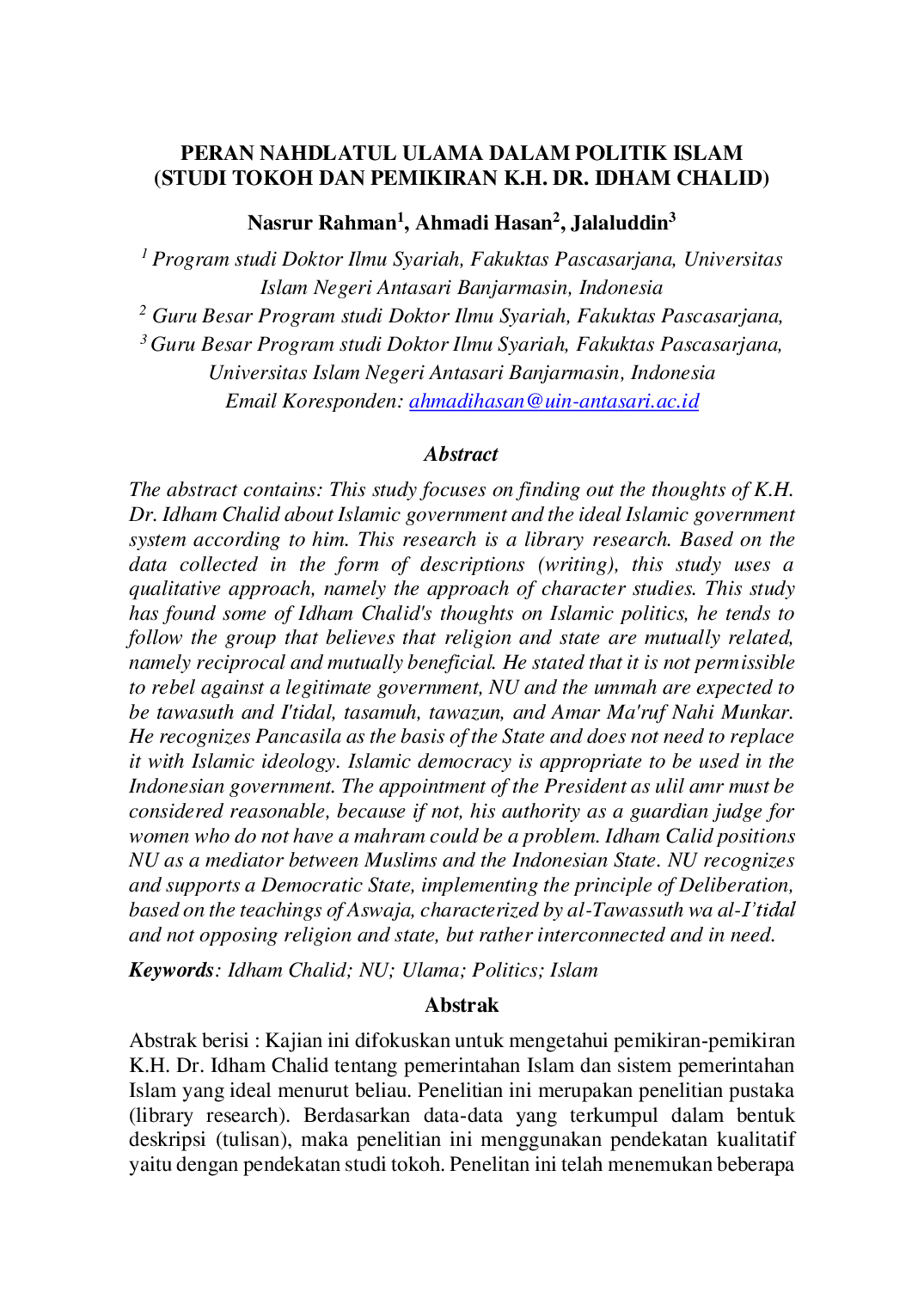 juris Peran Nahdlatul Ulama Dalam Politik Islam