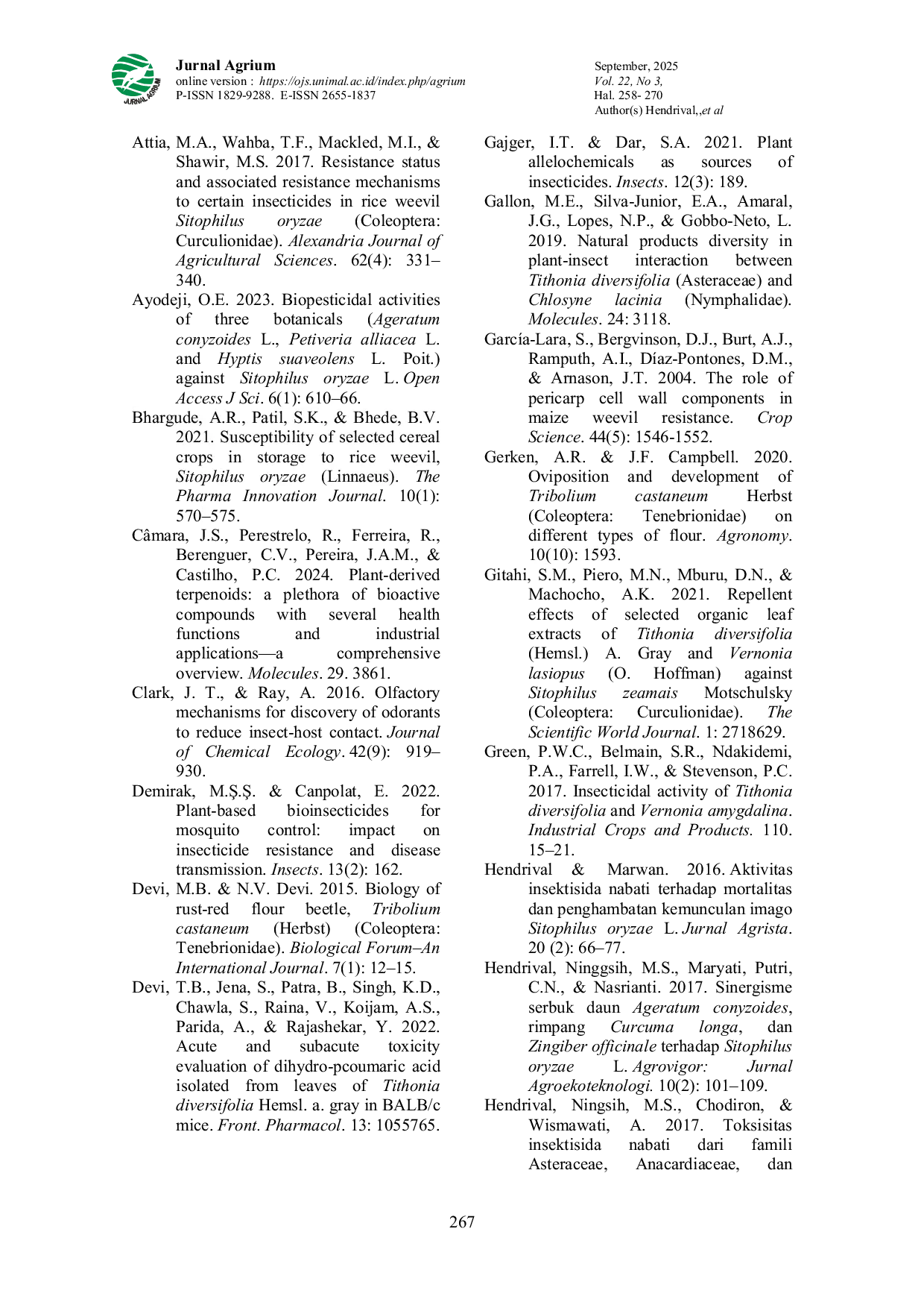 JURIS Aktivitas Insektisida Dari Ekstrak Daun Ageratum Conyzoides Dan Tithonia Diversifolia Pada Hama Pasca Panen