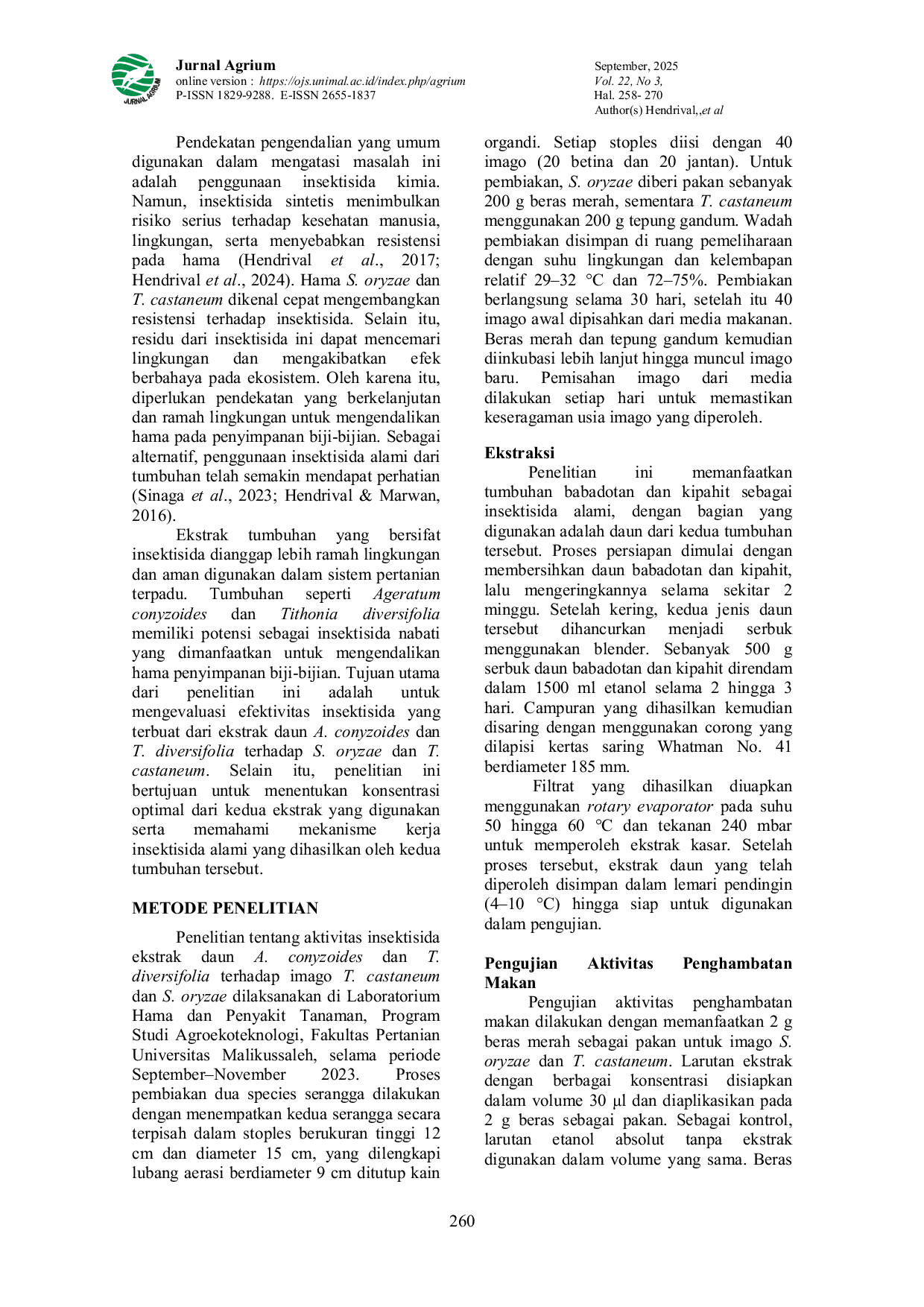 JURIS Aktivitas Insektisida Dari Ekstrak Daun Ageratum Conyzoides Dan Tithonia Diversifolia Pada Hama Pasca Panen