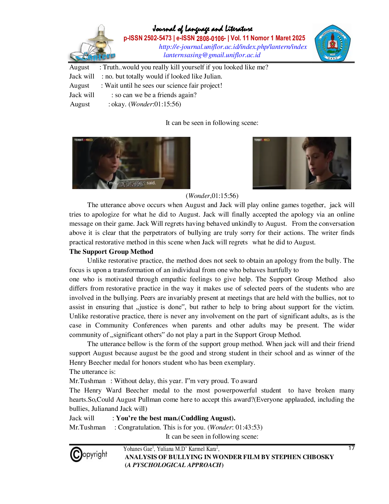 JURIS Analysis of Bullying in Wonder Film by Stephen Chbosky A Psychological Approach