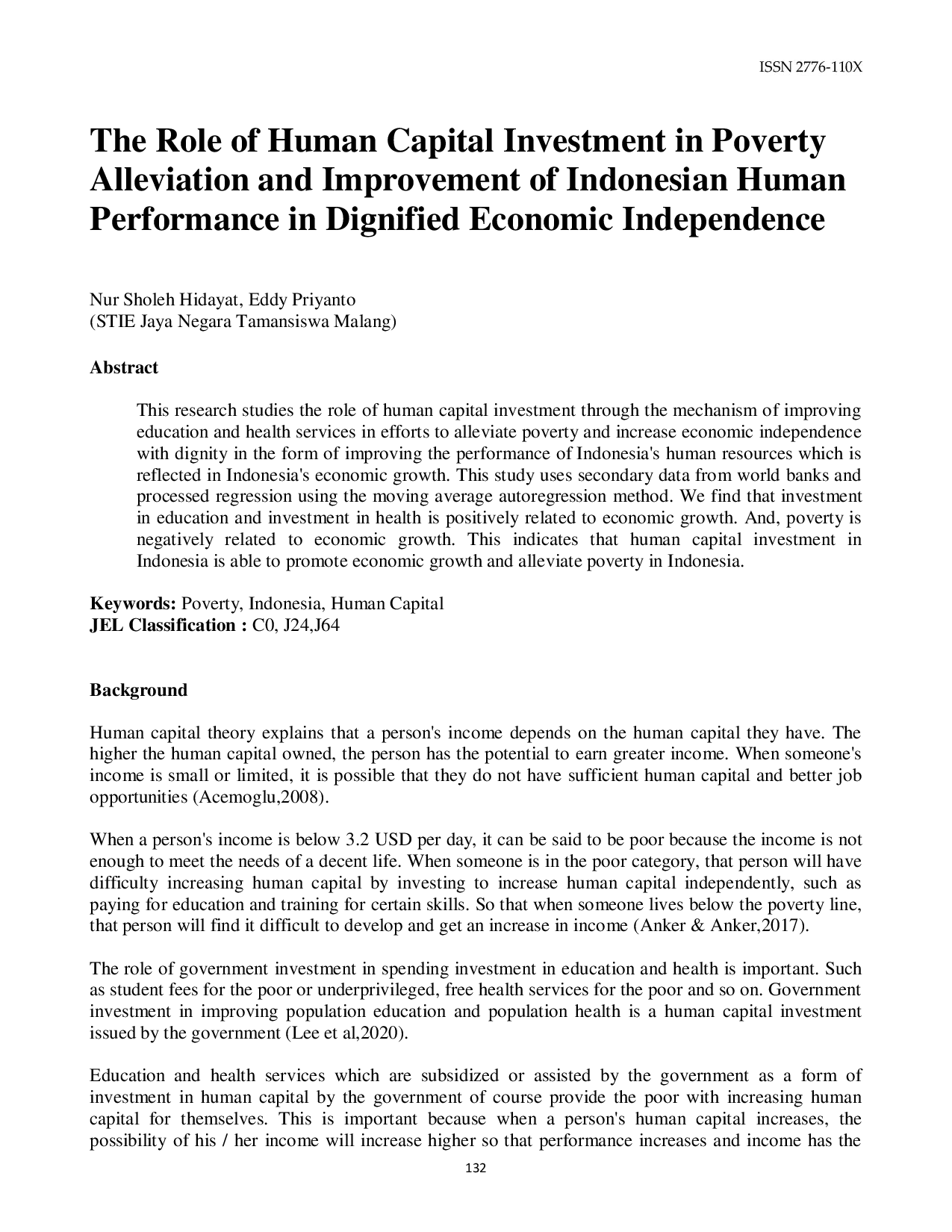 JURIS The The Role of Human Capital Investment in Poverty Alleviation and Improvement of Indonesian Human Performance in Dignified Economic Independence