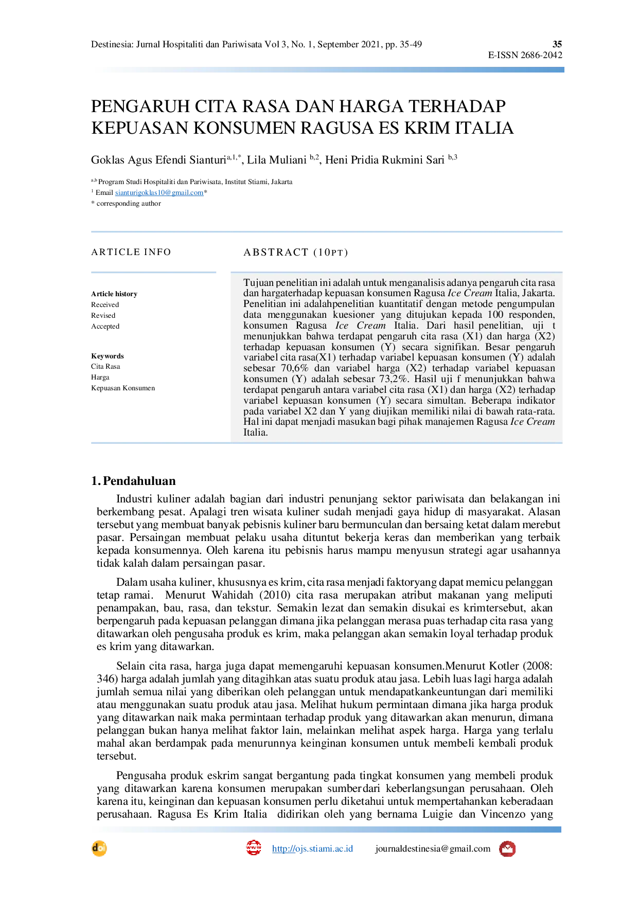 JURIS Pengaruh Cita Rasa dan Harga terhadap Kepuasan Konsumen Ragusa Es Krim Italia