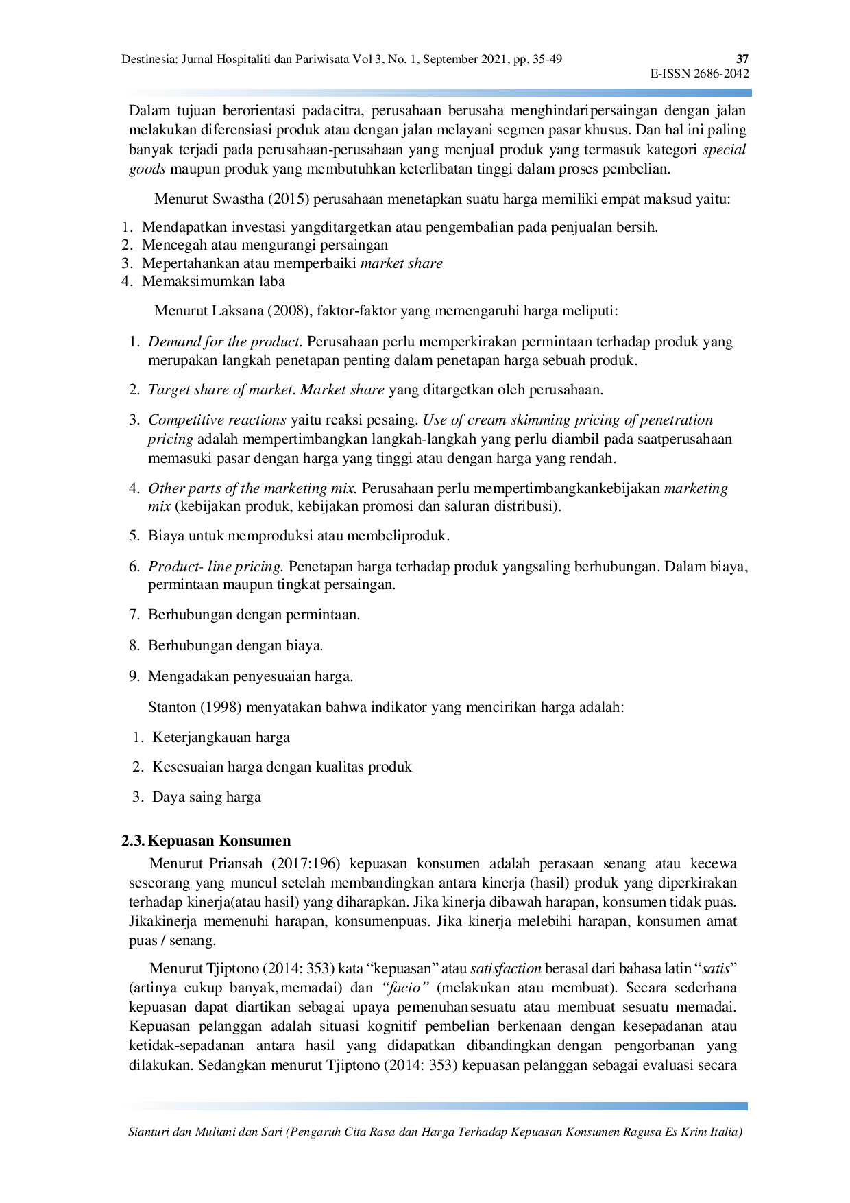 JURIS Pengaruh Cita Rasa dan Harga terhadap Kepuasan Konsumen Ragusa Es Krim Italia