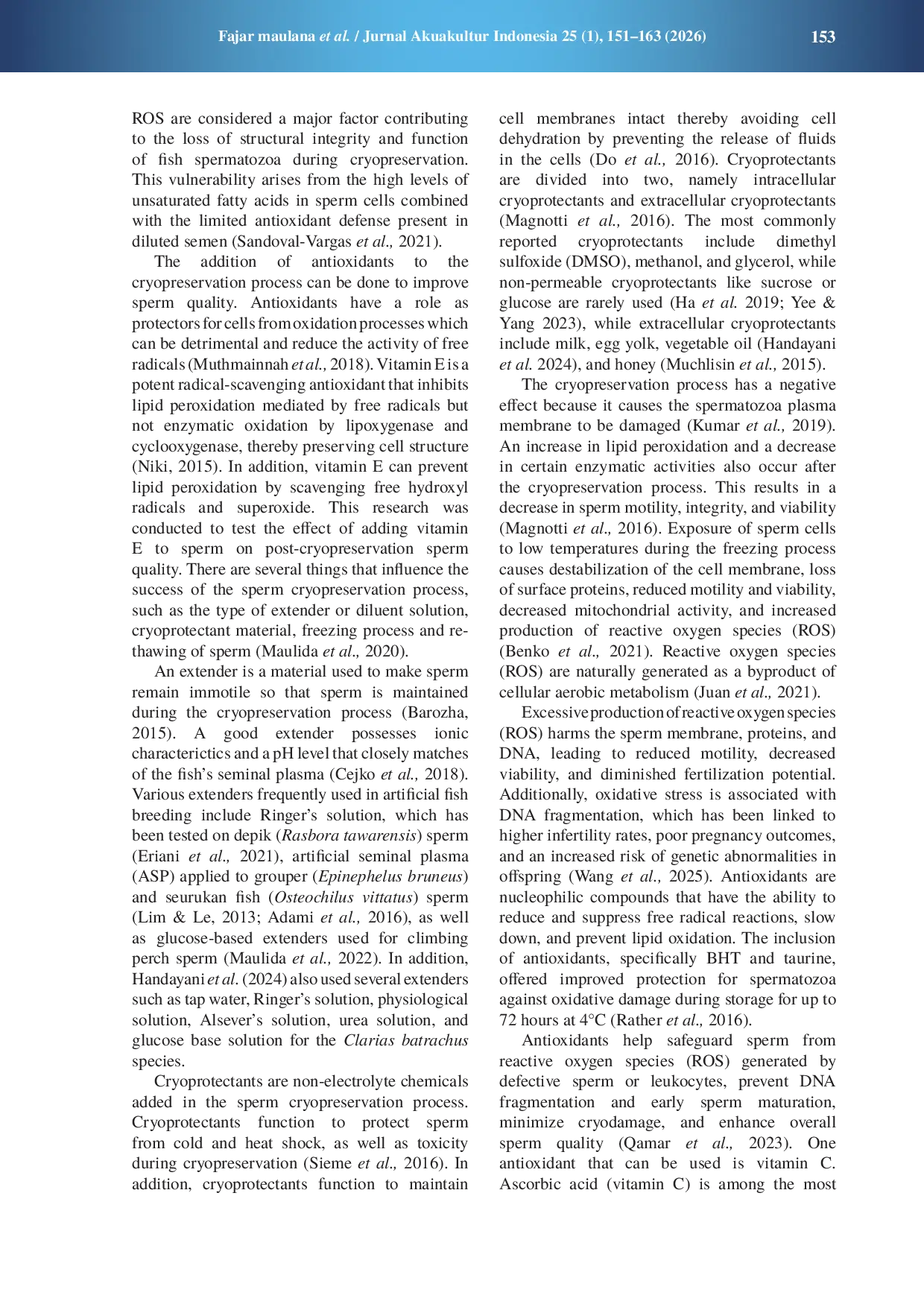JURIS The effectiveness on addition of vitamins as an antioxidant in sperm cryopreservation of catfish Clarias gariepinus