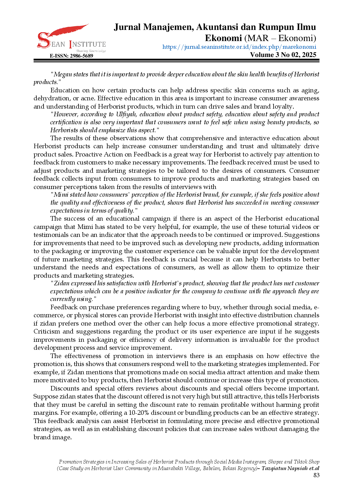 juris Promotion Strategies in Increasing Sales of Herborist Products through Social Media Instagram Shopee and Tiktok Shop